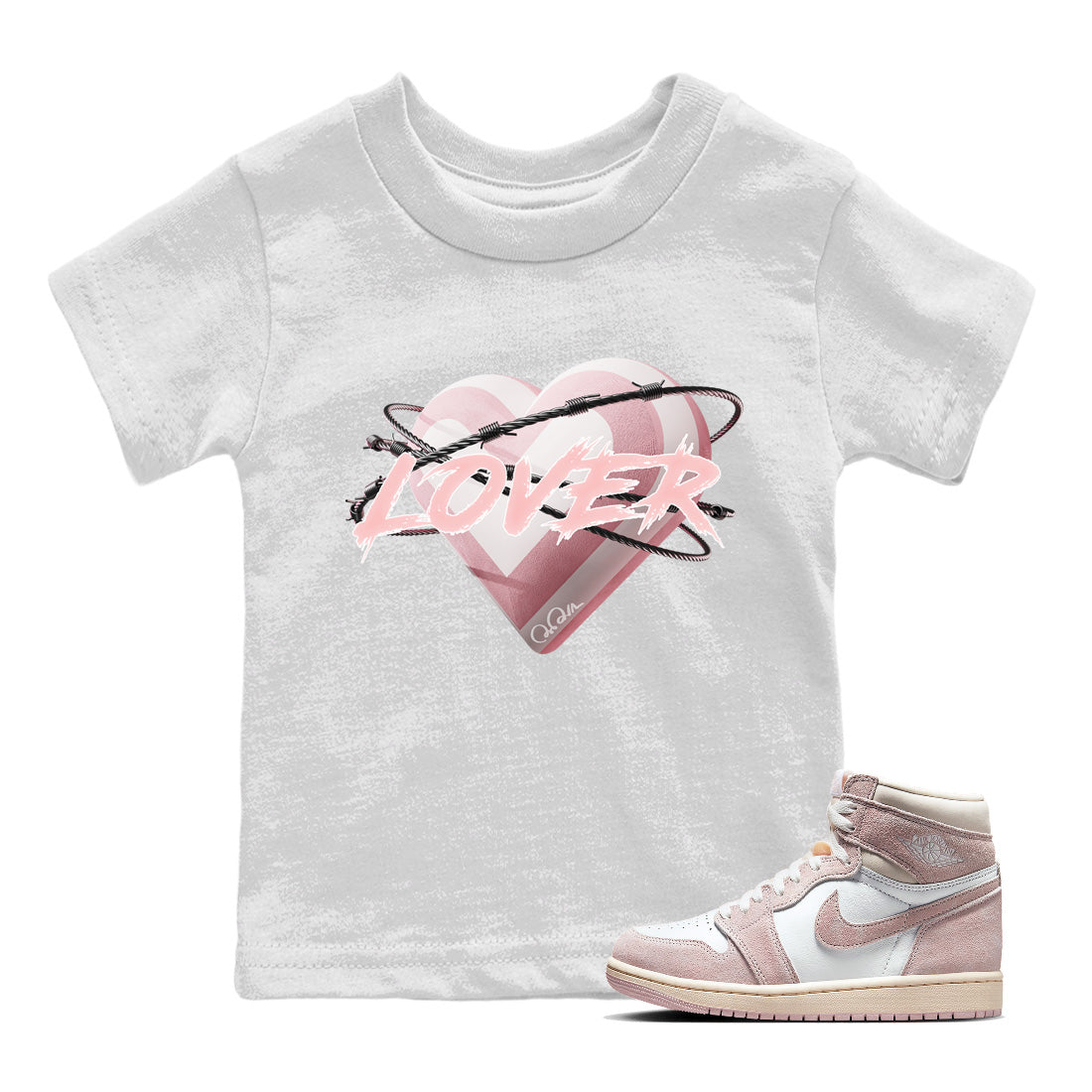 AJ1 Retro High OG Washed Pink Sneaker Match Tees Heart Lover Streetwear Sneaker Shirt AJ1 Retro High OG Washed Pink Sneaker Release Tees Kids Shirts White 1