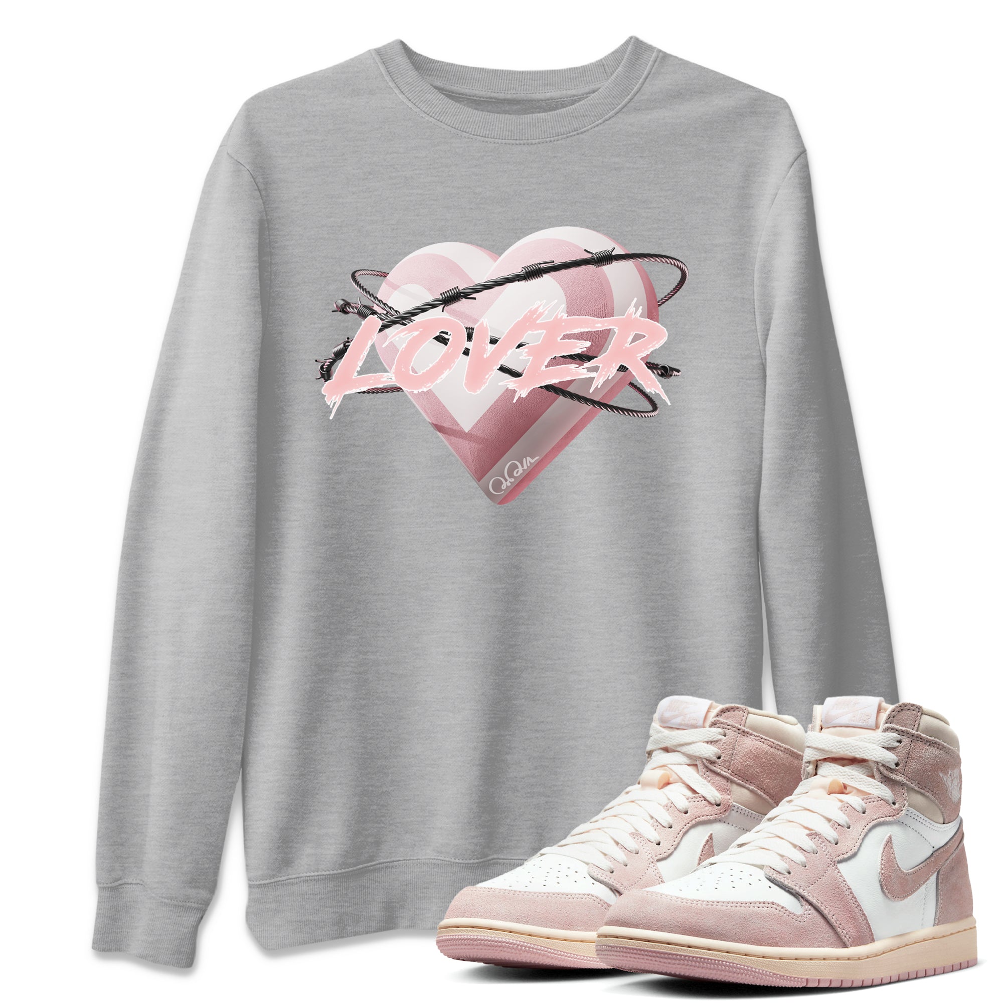 AJ1 Retro High OG Washed Pink Sneaker Match Tees Heart Lover Streetwear Sneaker Shirt AJ1 Retro High OG Washed Pink Sneaker Release Tees Unisex Shirts Heather Grey 1