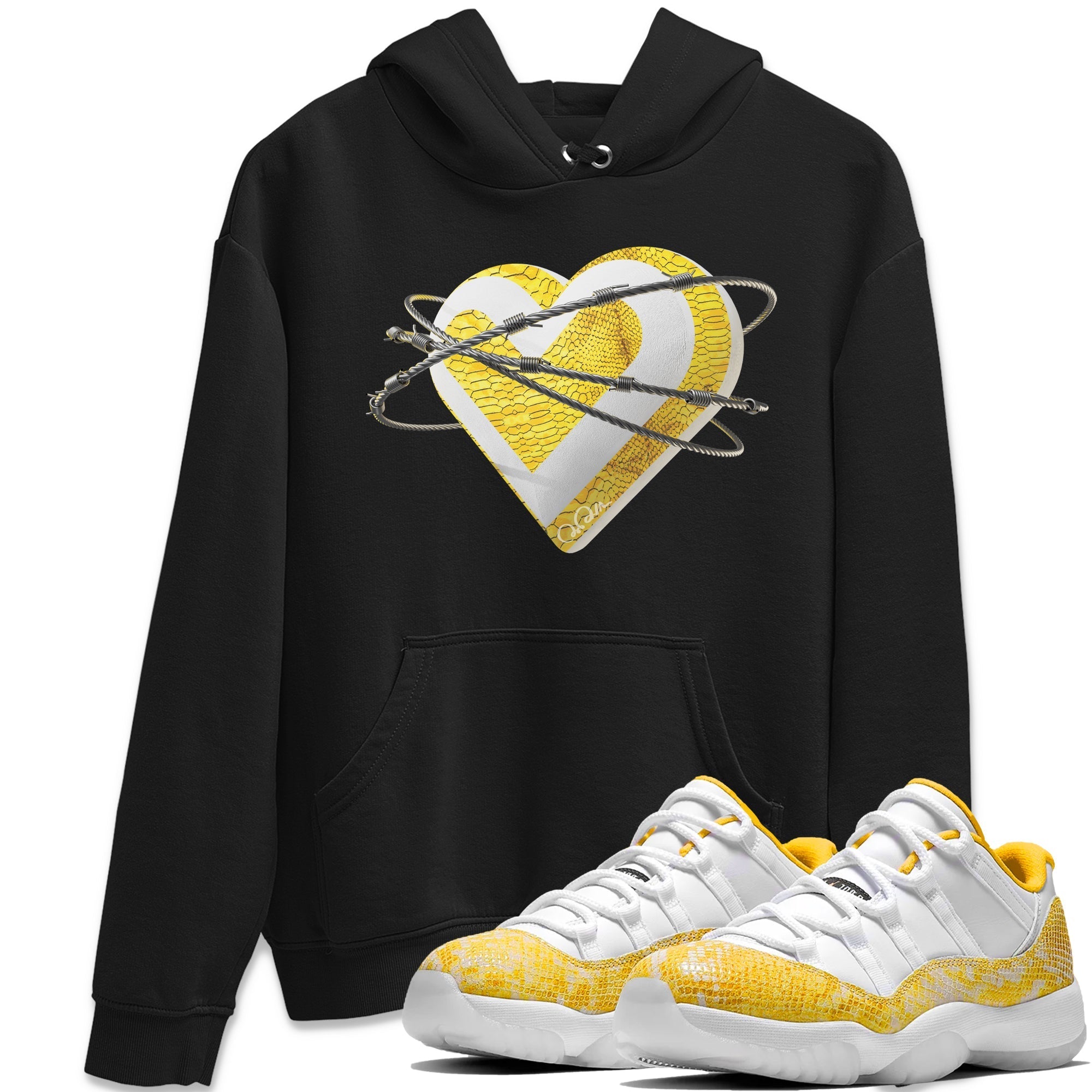 Air Jordan 11 Yellow Python Sneaker Match Tees Heart Lover Streetwear Sneaker Shirt AJ11 Yellow Python Sneaker Release Tees Unisex Shirts Black 1