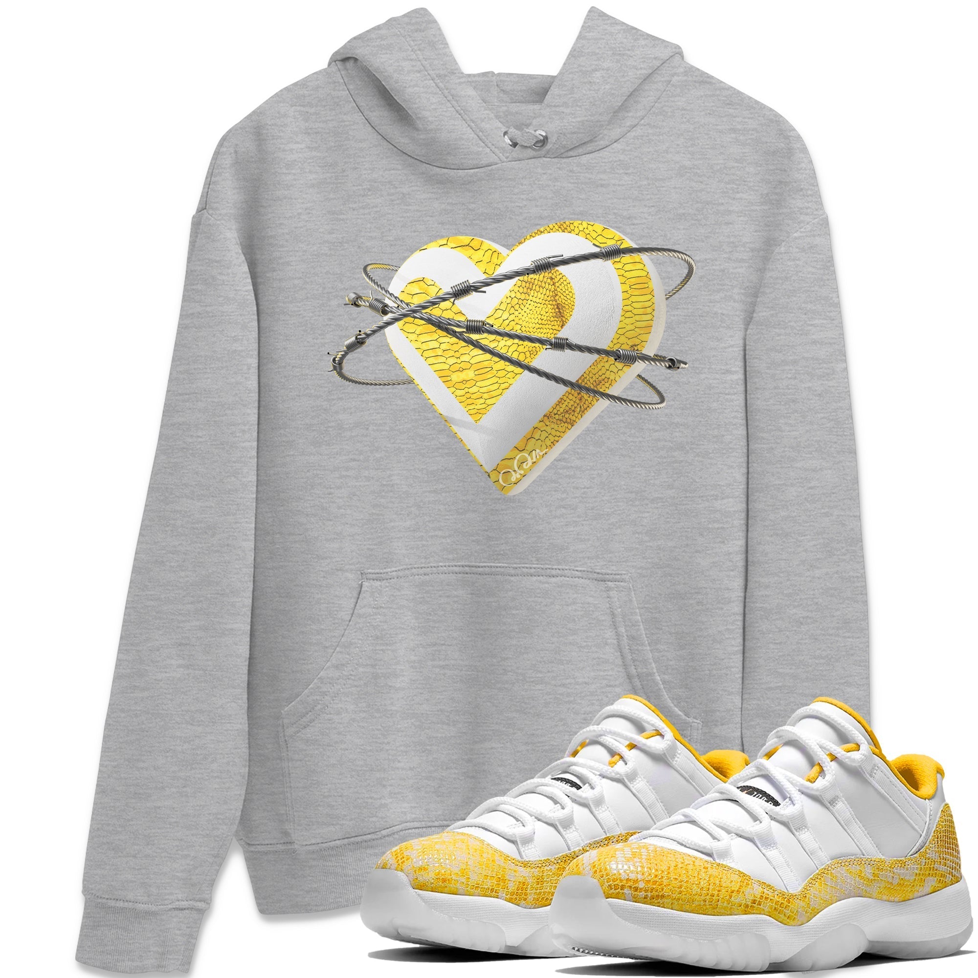 Air Jordan 11 Yellow Python Sneaker Match Tees Heart Lover Streetwear Sneaker Shirt AJ11 Yellow Python Sneaker Release Tees Unisex Shirts Heather Grey 1