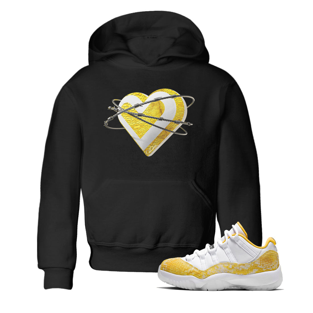 Air Jordan 11 Yellow Python Sneaker Match Tees Heart Lover Streetwear Sneaker Shirt AJ11 Yellow Python Sneaker Release Tees Kids Shirts Black 1