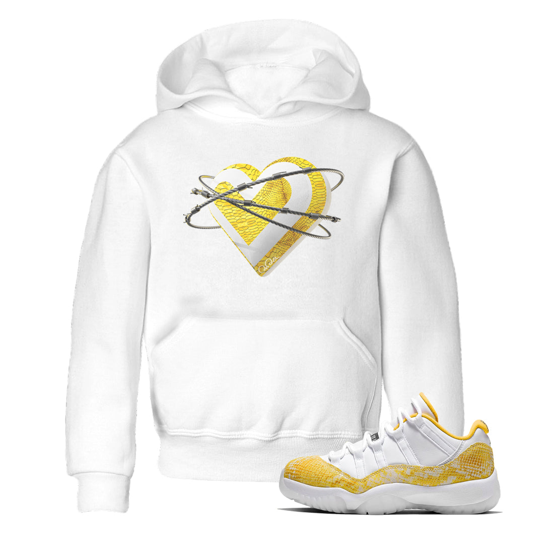 Air Jordan 11 Yellow Python Sneaker Match Tees Heart Lover Streetwear Sneaker Shirt AJ11 Yellow Python Sneaker Release Tees Kids Shirts White 1