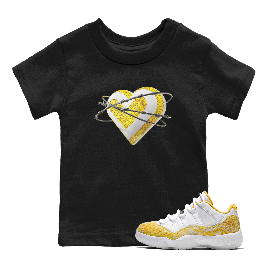 Air Jordan 11 Yellow Python Sneaker Match Tees Heart Lover Streetwear Sneaker Shirt AJ11 Yellow Python Sneaker Release Tees Kids Shirts Black 1