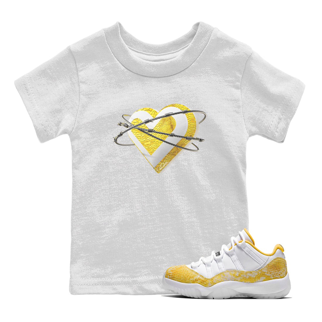 Air Jordan 11 Yellow Python Sneaker Match Tees Heart Lover Streetwear Sneaker Shirt AJ11 Yellow Python Sneaker Release Tees Kids Shirts White 1