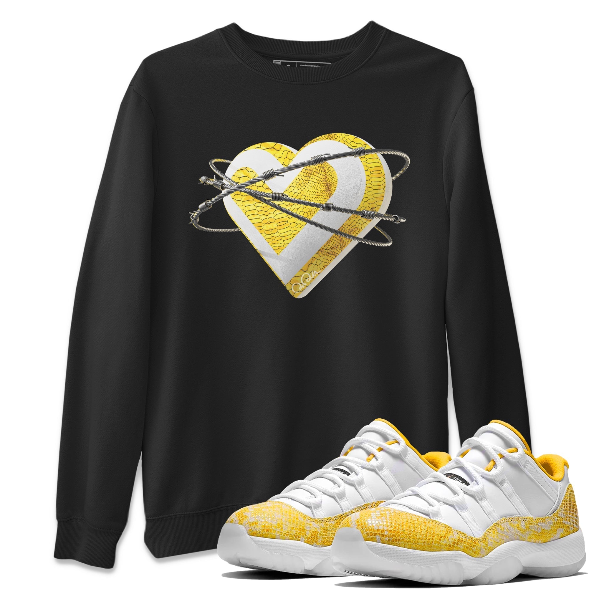 Air Jordan 11 Yellow Python Sneaker Match Tees Heart Lover Streetwear Sneaker Shirt AJ11 Yellow Python Sneaker Release Tees Unisex Shirts Black 1