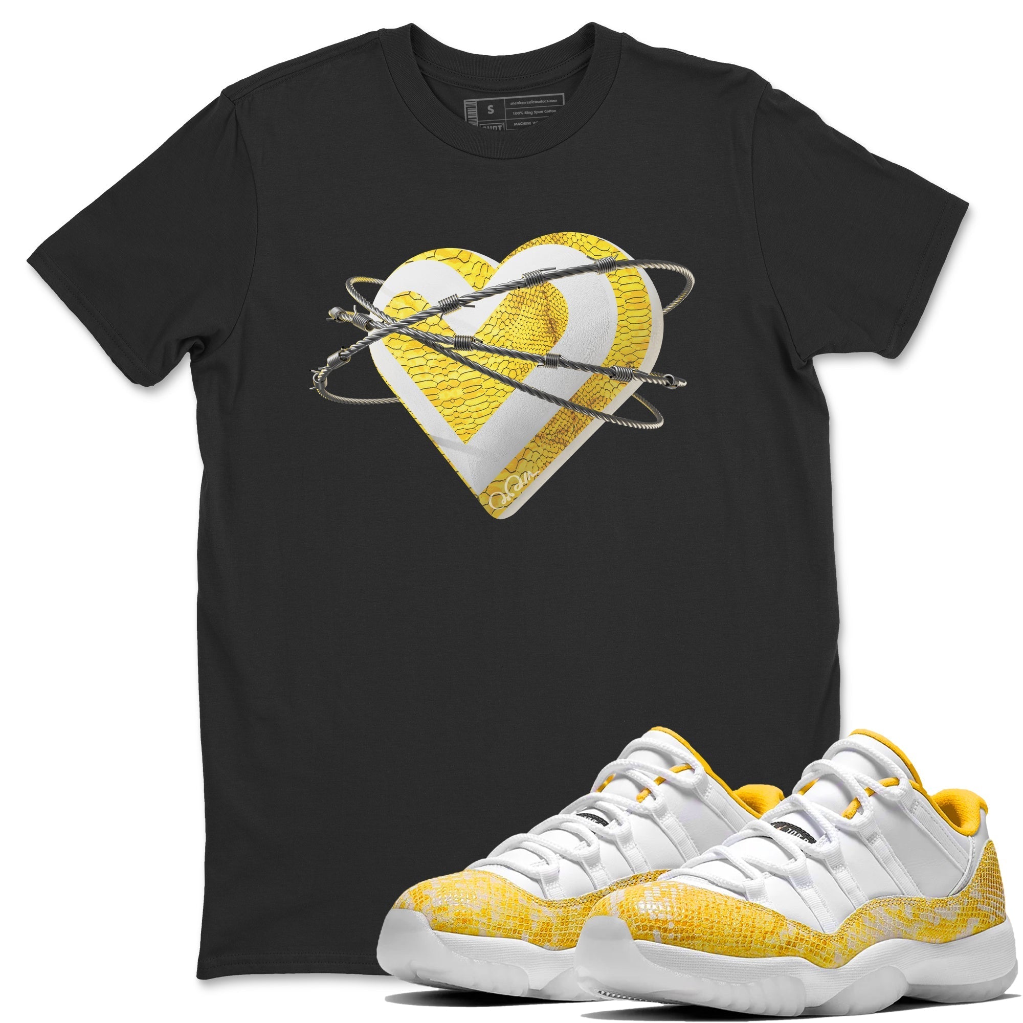 Air Jordan 11 Yellow Python Sneaker Match Tees Heart Lover Streetwear Sneaker Shirt AJ11 Yellow Python Sneaker Release Tees Unisex Shirts Black 1