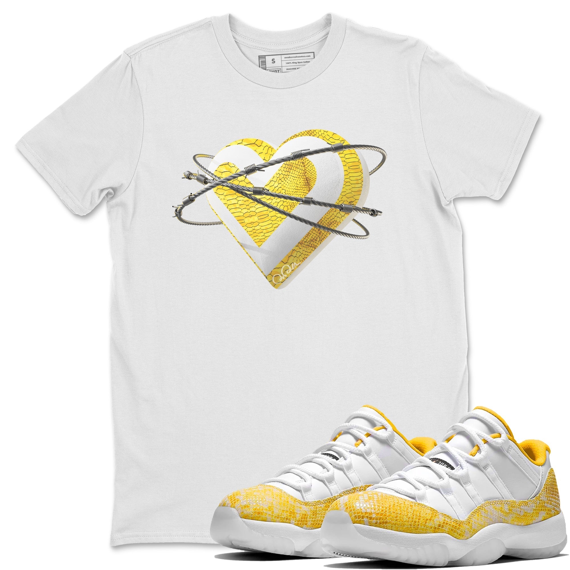 Air Jordan 11 Yellow Python Sneaker Match Tees Heart Lover Streetwear Sneaker Shirt AJ11 Yellow Python Sneaker Release Tees Unisex Shirts White 1