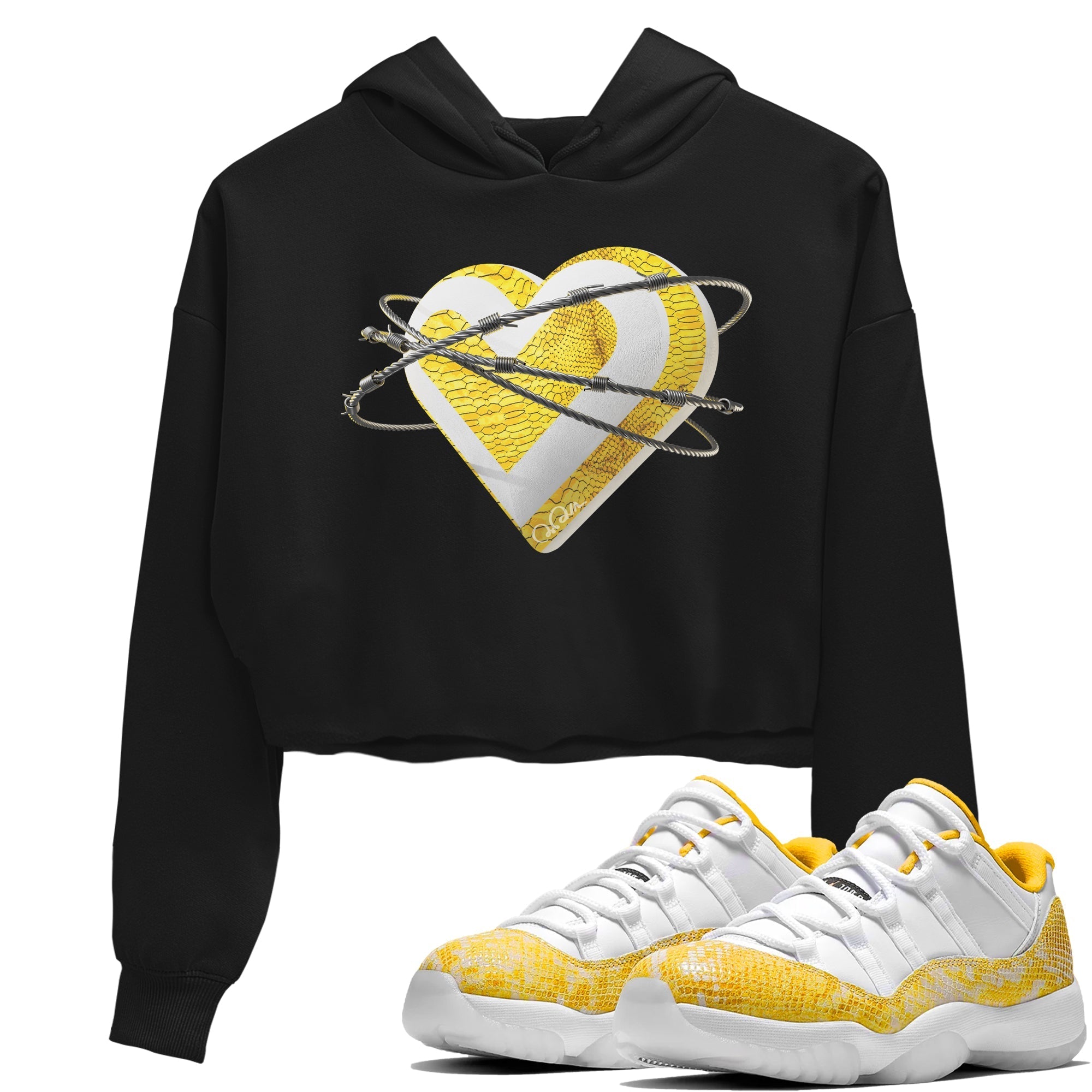 Air Jordan 11 Yellow Python Sneaker Match Tees Heart Lover Streetwear Sneaker Shirt AJ11 Yellow Python Sneaker Release Tees Women's Shirts Black 1