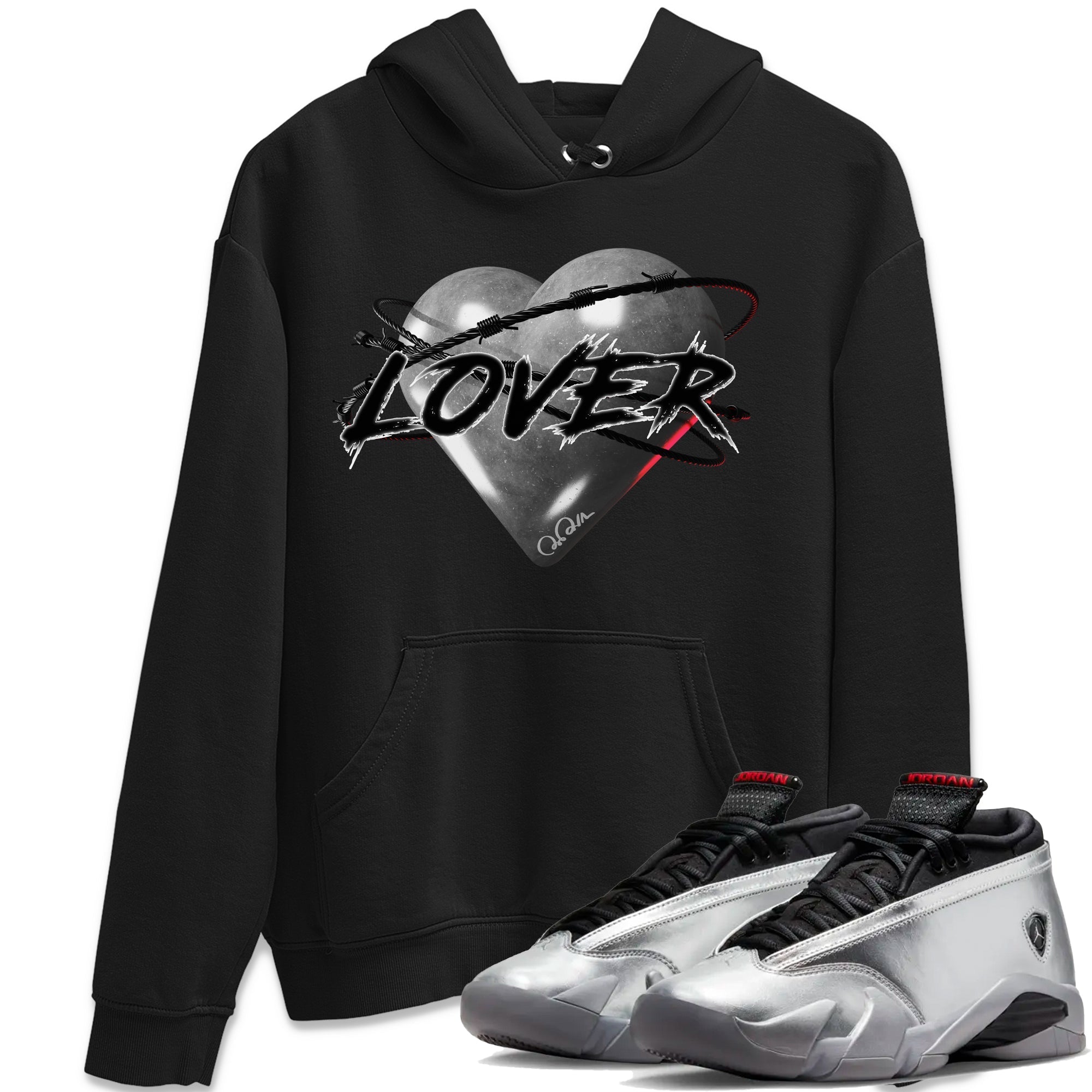 Air Jordan 14 Metallic Silver Sneaker Match Tees Heart Lover Streetwear Sneaker Shirt AJ14 Metallic Silver Sneaker Release Tees Unisex Shirts Black 1
