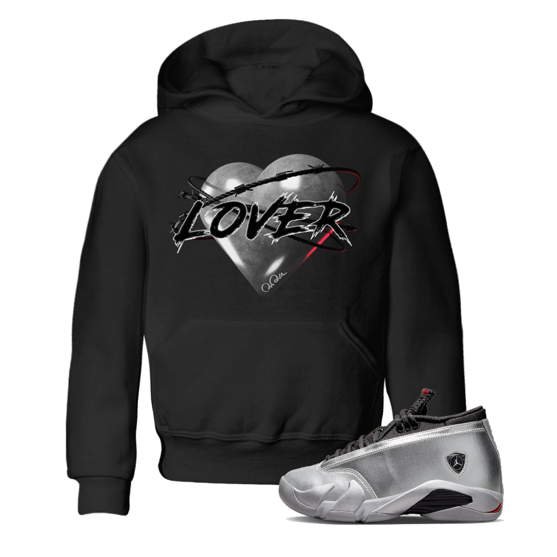 Air Jordan 14 Metallic Silver Heart Lover Baby and Kids Streetwear Sneaker Shirt AJ14 Metallic Silver Kids Streetwear Sneaker Shirt Washing and Care Tip