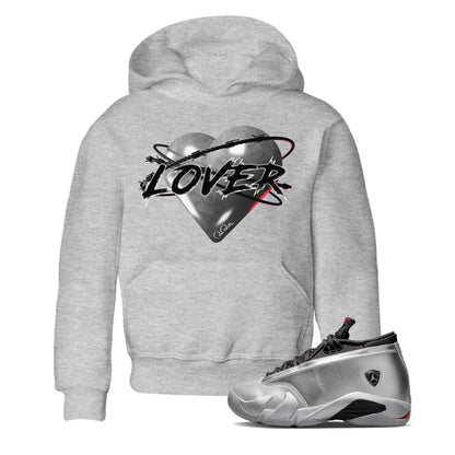 Air Jordan 14 Metallic Silver Sneaker Match Tees Heart Lover Streetwear Sneaker Shirt AJ14 Metallic Silver Sneaker Release Tees Kids Shirts Heather Grey 1