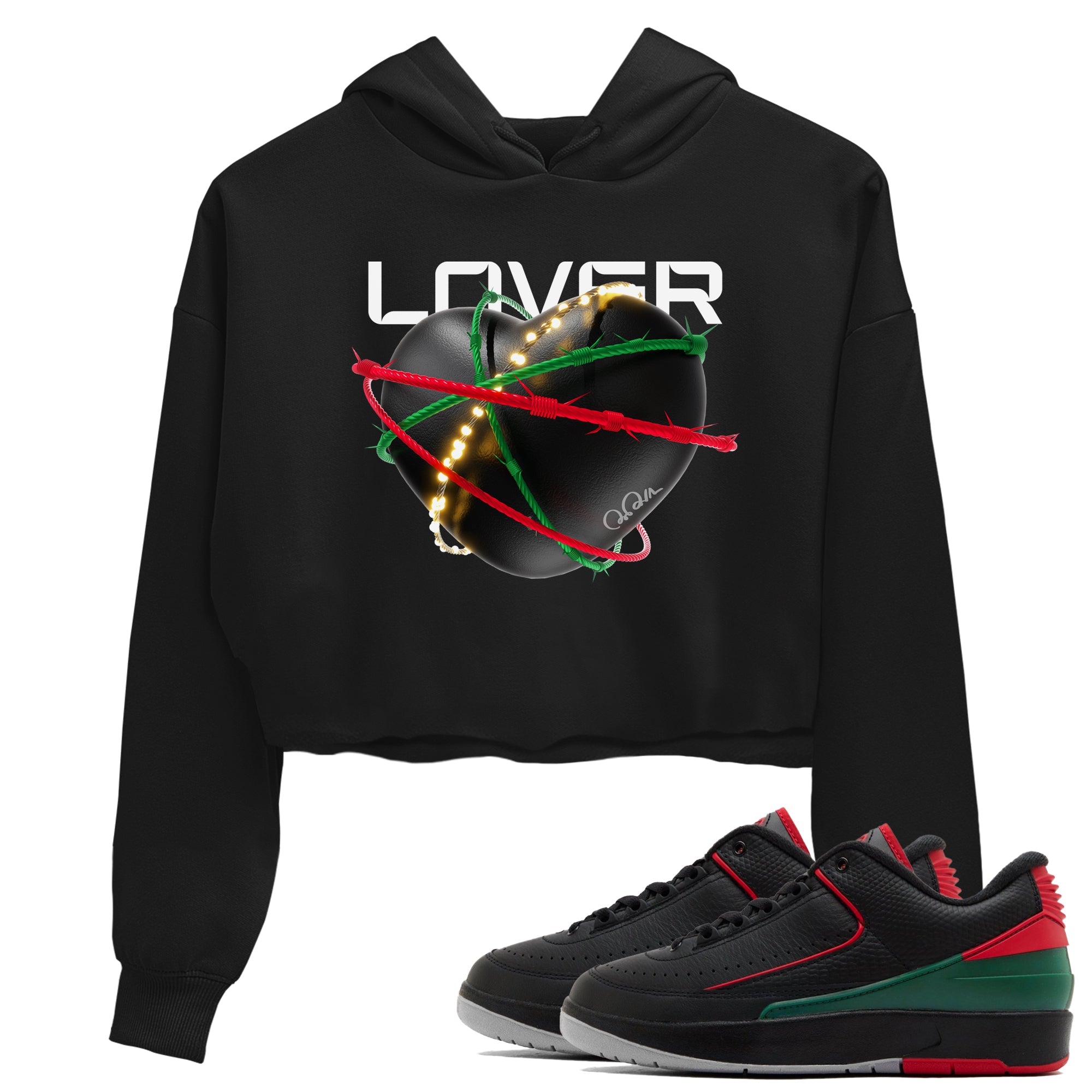 Jordan 2 Low Christmas X-mas Holiday special gift shirt to match jordans Heart Lover sneaker tees Air Jordan 2 Christmas Drip Gear Zone Black 1 Crop T-Shirt