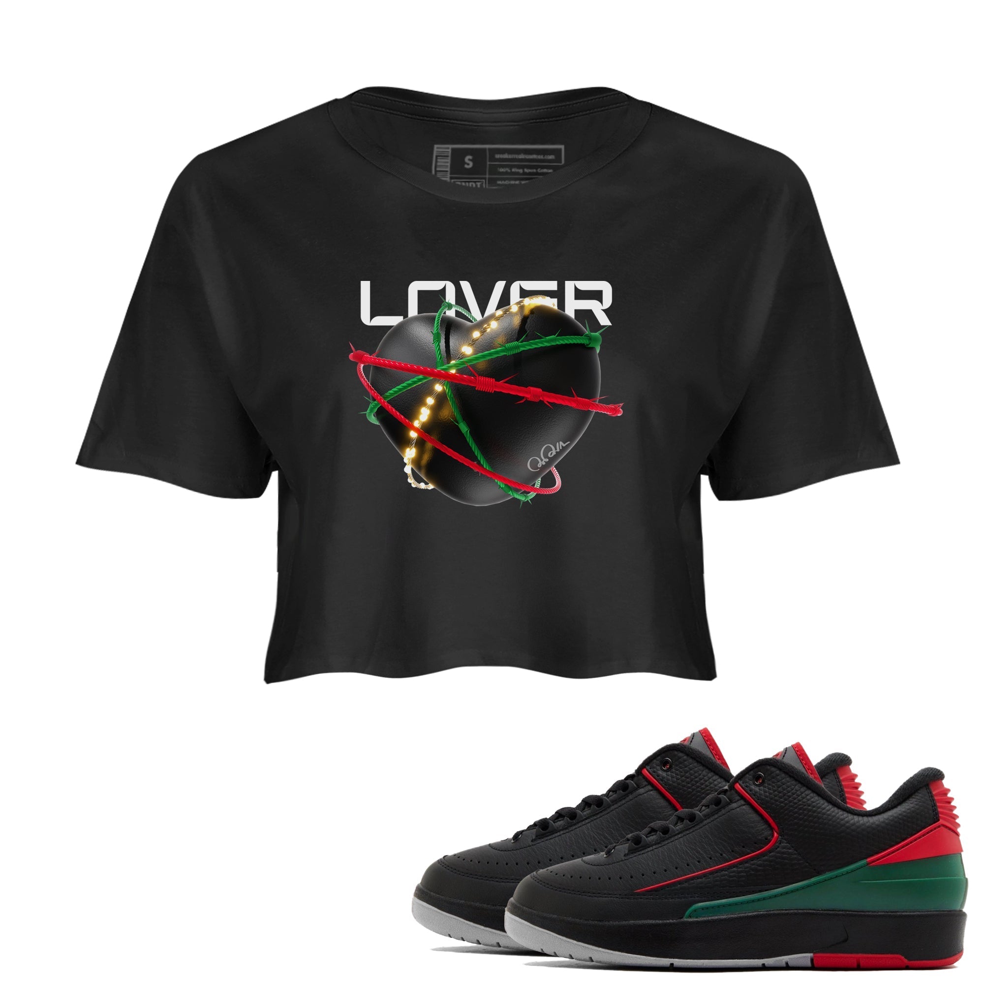 Jordan 2 Low Christmas X-mas Holiday special gift shirt to match jordans Heart Lover sneaker tees Air Jordan 2 Christmas Drip Gear Zone Black 1 Crop T-Shirt