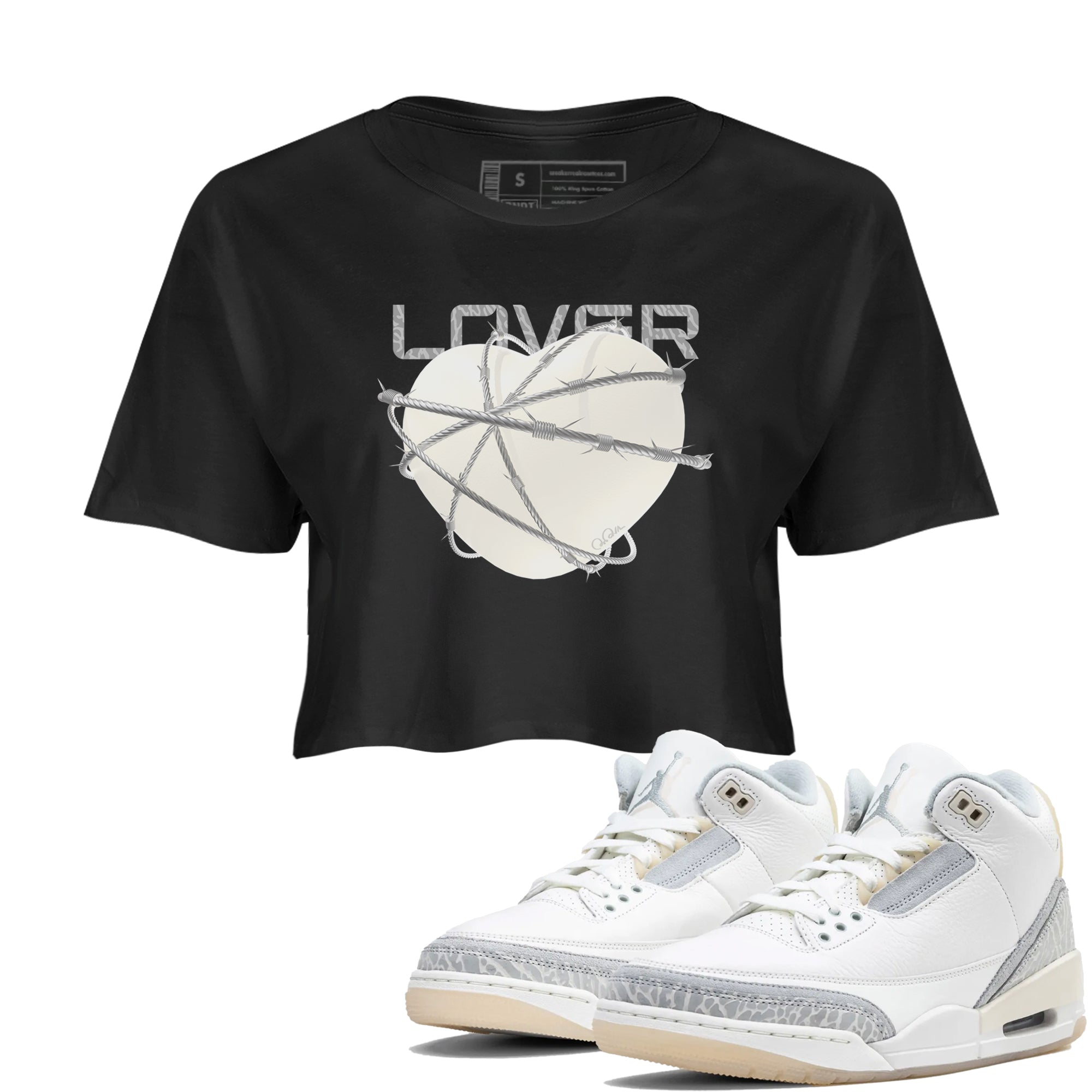 3s Ivory shirt to match jordans Heart Lover sneaker tees Air Jordan 3 Ivory Drip Gear Zone Black 1 crop length shirt