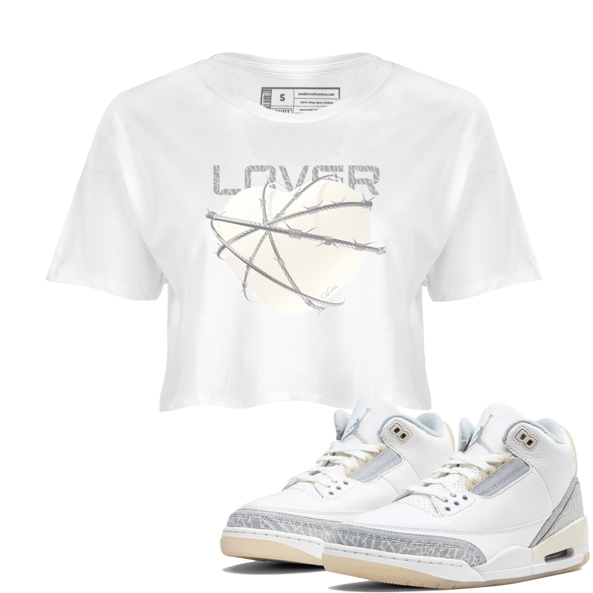 3s Ivory shirt to match jordans Heart Lover sneaker tees Air Jordan 3 Ivory Drip Gear Zone White 1 crop length shirt