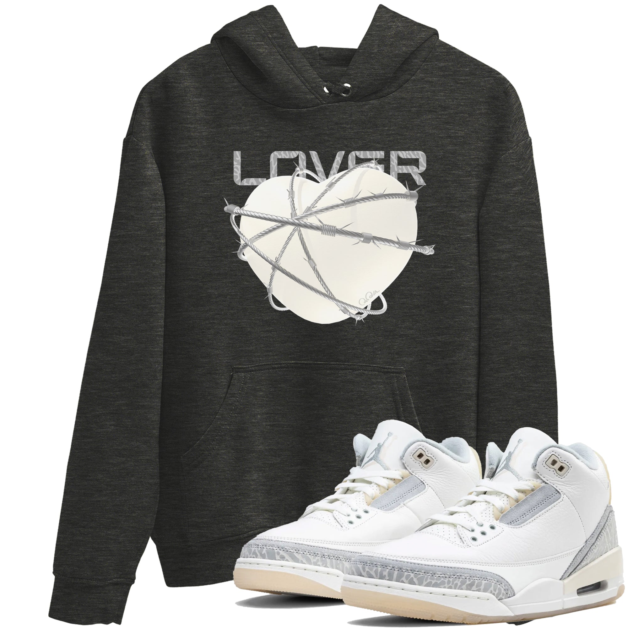 3s Ivory shirt to match jordans Heart Lover sneaker tees Air Jordan 3 Ivory Drip Gear Zone unisex cotton Charcoal Heather 1 crew neck shirt