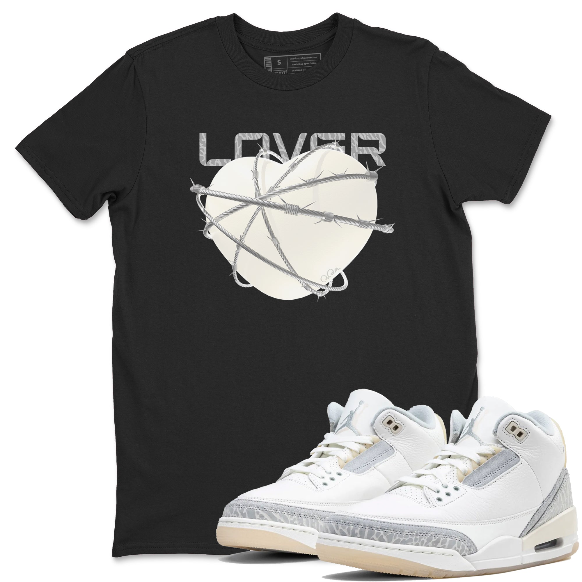 3s Ivory shirt to match jordans Heart Lover sneaker tees Air Jordan 3 Ivory Drip Gear Zone unisex cotton Black 1 crew neck shirt