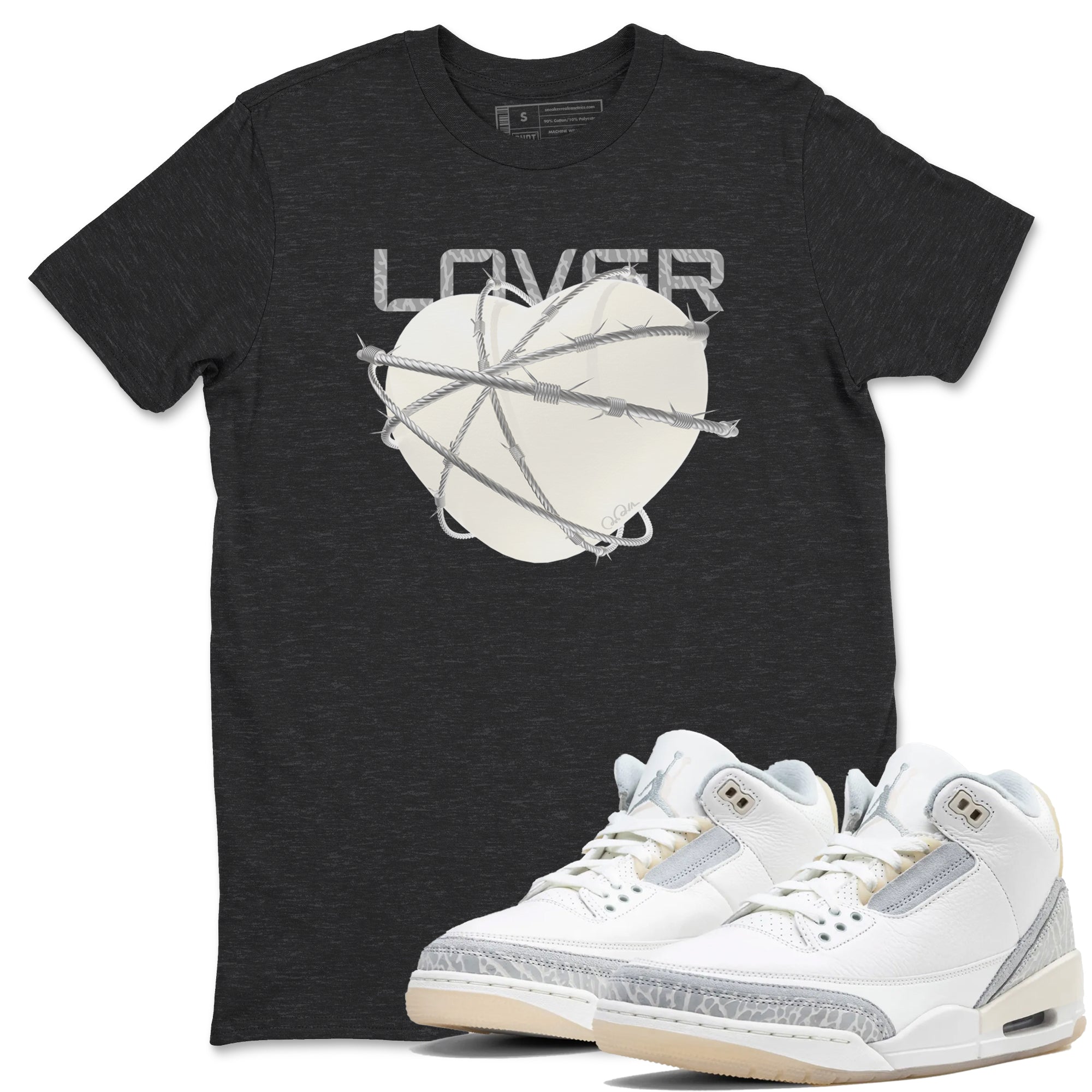 3s Ivory shirt to match jordans Heart Lover sneaker tees Air Jordan 3 Ivory Drip Gear Zone unisex cotton Charcoal Heather 1 crew neck shirt