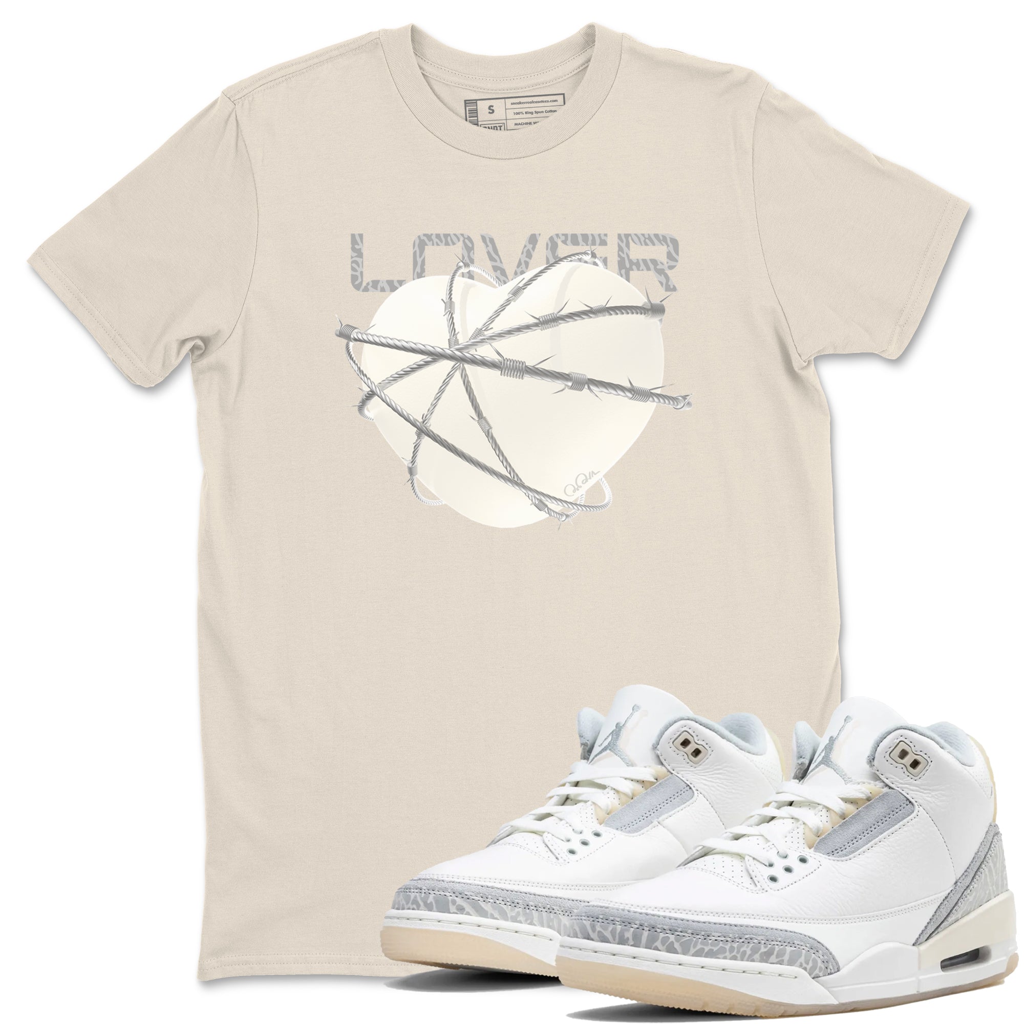 3s Ivory shirt to match jordans Heart Lover sneaker tees Air Jordan 3 Ivory Drip Gear Zone unisex cotton Natural 1 crew neck shirt