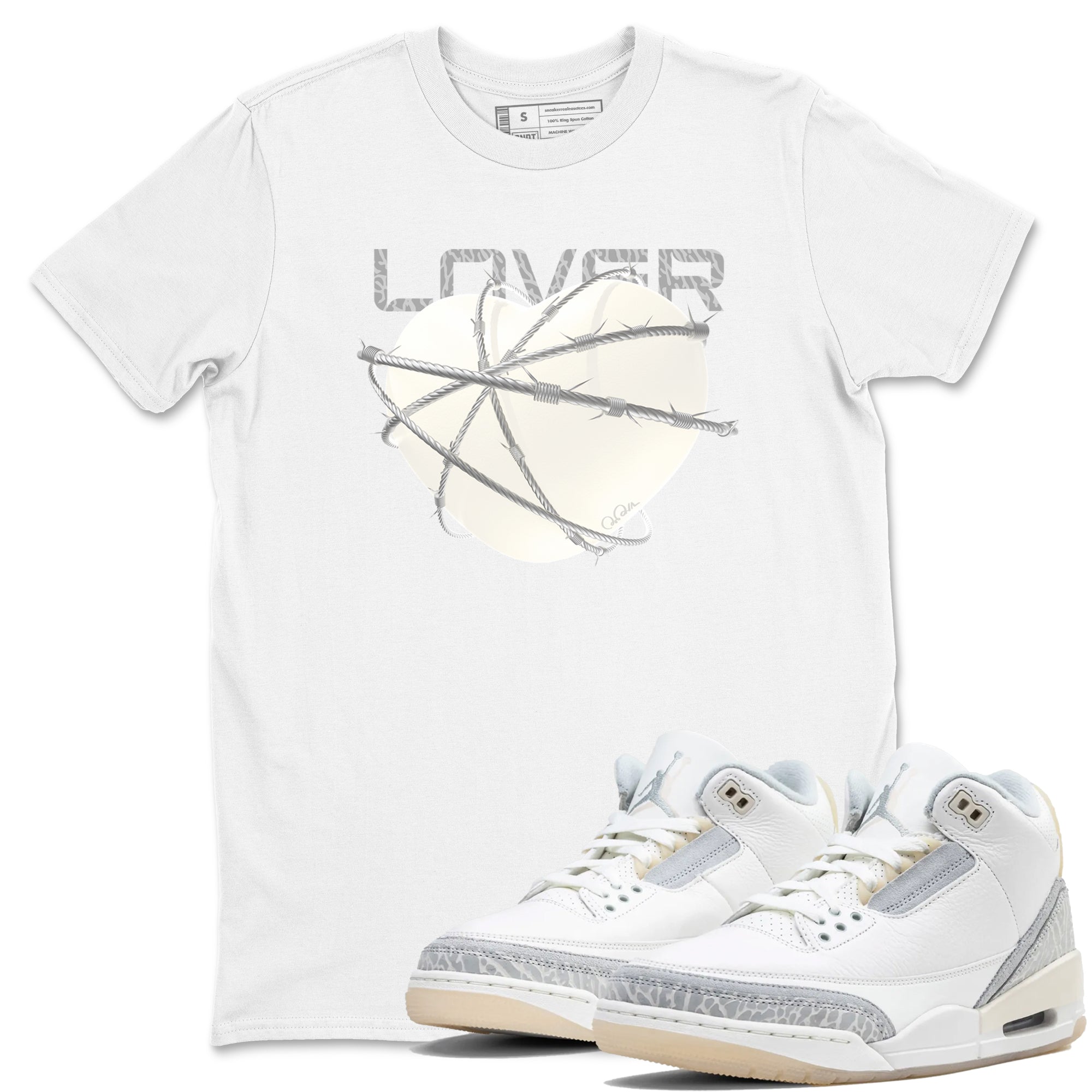 3s Ivory shirt to match jordans Heart Lover sneaker tees Air Jordan 3 Ivory Drip Gear Zone unisex cotton White 1 crew neck shirt