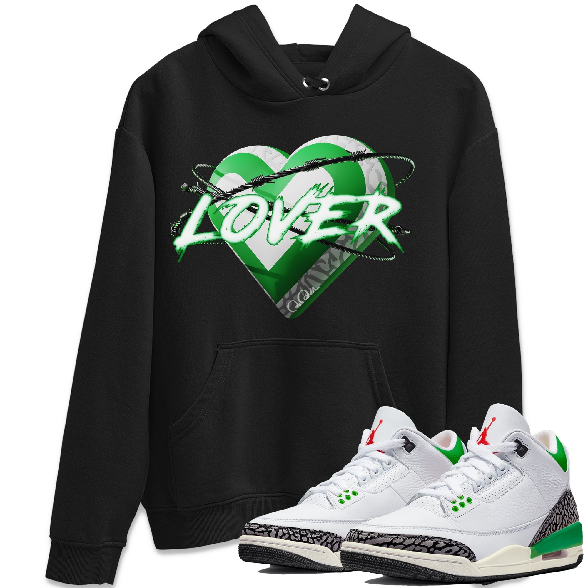Air Jordan 3 Lucky Green Sneaker Match Tees Heart Lover Streetwear Sneaker Shirt AJ3 Lucky Green Sneaker Release Tees Unisex Shirts Black 1