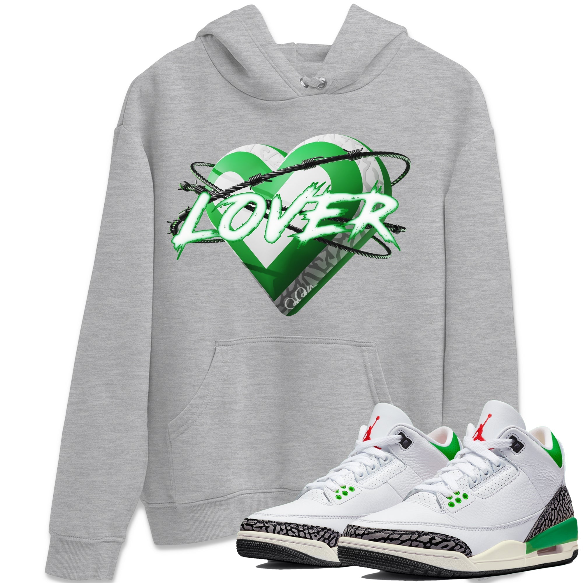 Air Jordan 3 Lucky Green Sneaker Match Tees Heart Lover Streetwear Sneaker Shirt AJ3 Lucky Green Sneaker Release Tees Unisex Shirts Heather Grey 1