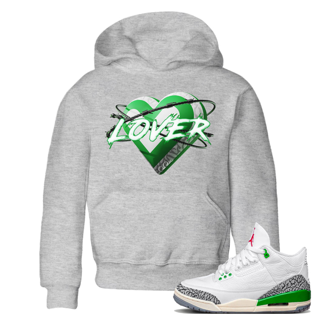 Air Jordan 3 Lucky Green Sneaker Match Tees Heart Lover Streetwear Sneaker Shirt AJ3 Lucky Green Sneaker Release Tees Kids Shirts Heather Grey 1