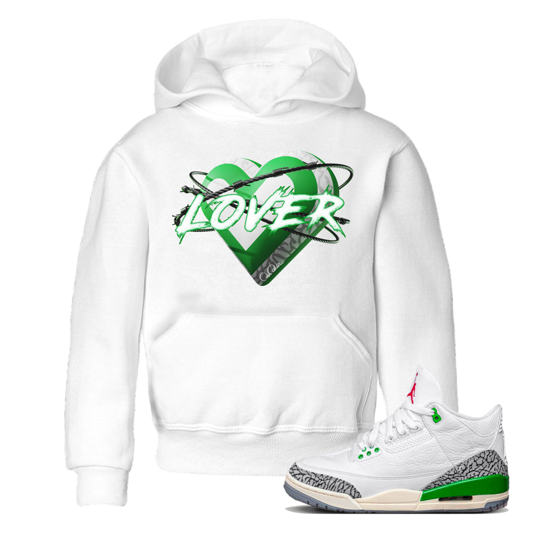 Air Jordan 3 Lucky Green Sneaker Match Tees Heart Lover Streetwear Sneaker Shirt AJ3 Lucky Green Sneaker Release Tees Kids Shirts White 1