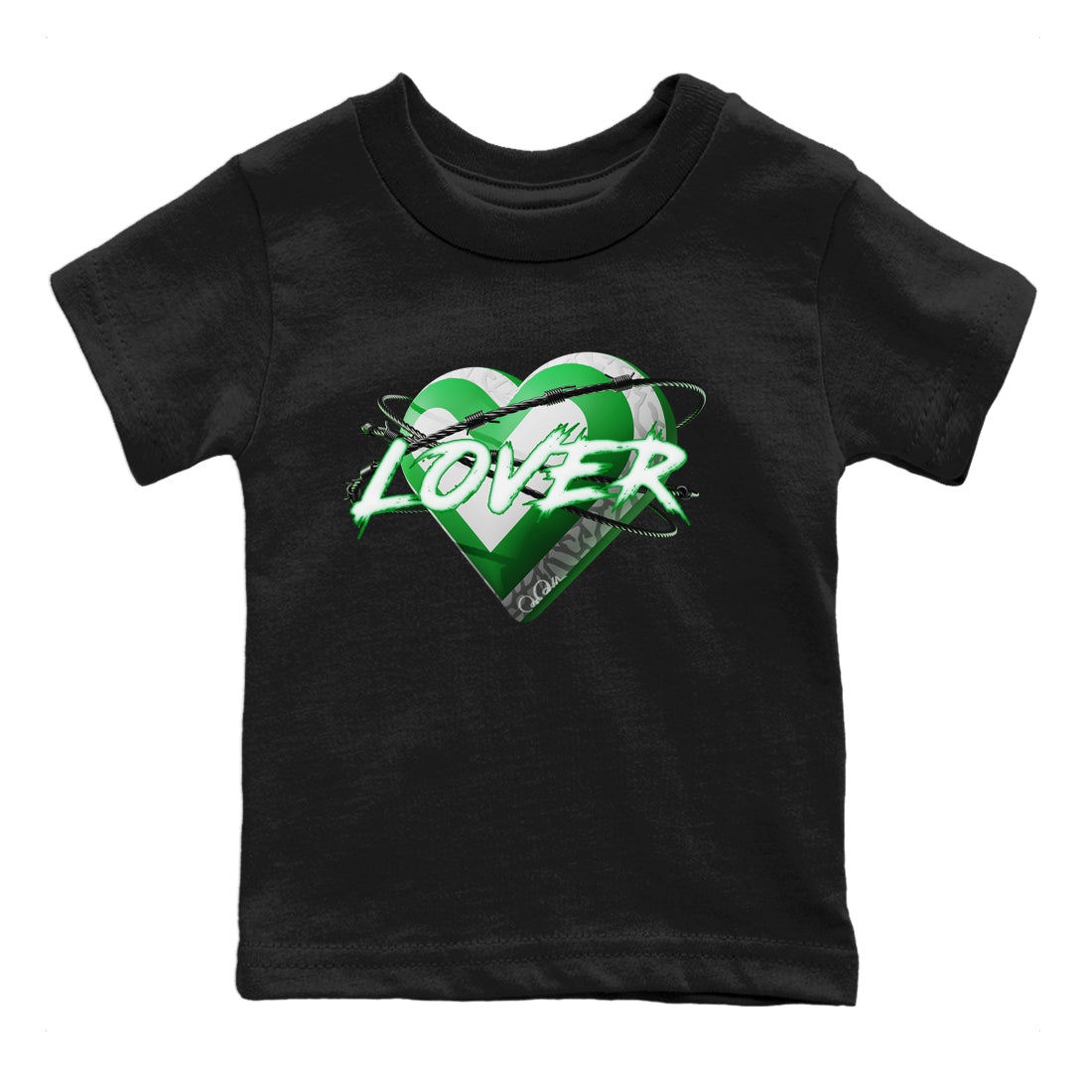 Air Jordan 3 Lucky Green Sneaker Match Tees Heart Lover Streetwear Sneaker Shirt AJ3 Lucky Green Sneaker Release Tees Kids Shirts Black 2