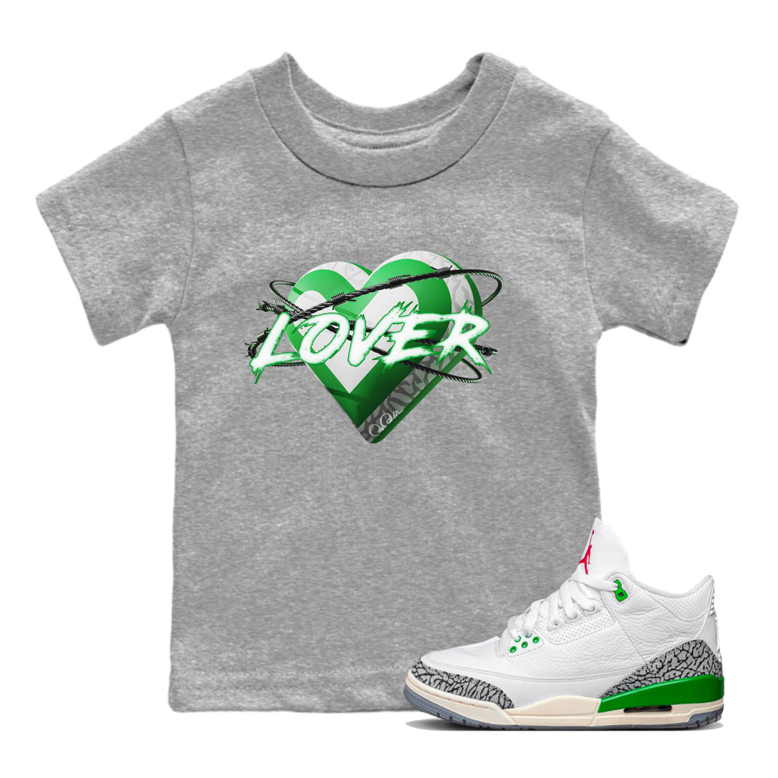 Air Jordan 3 Lucky Green Sneaker Match Tees Heart Lover Streetwear Sneaker Shirt AJ3 Lucky Green Sneaker Release Tees Kids Shirts Heather Grey 1