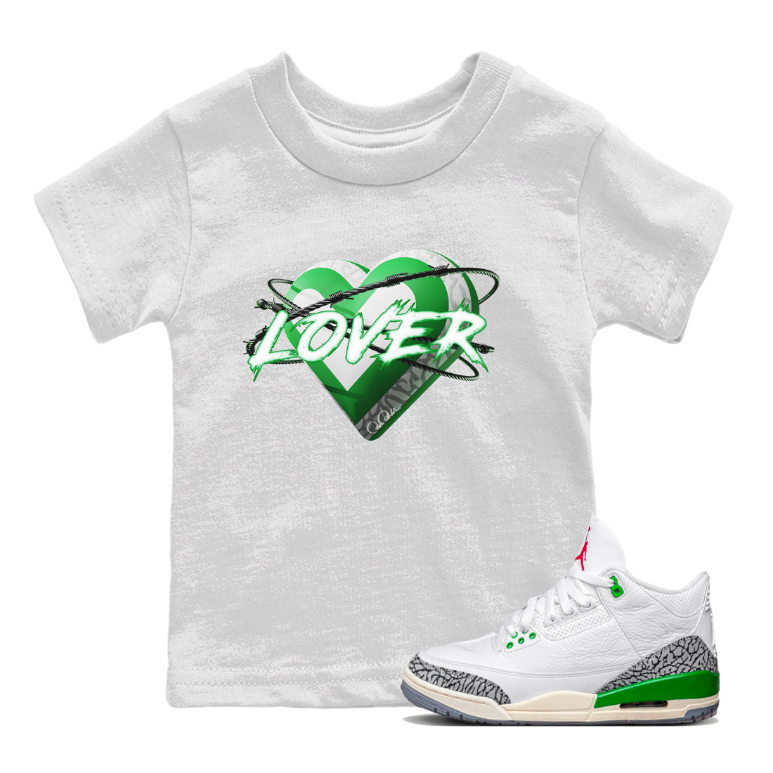 Air Jordan 3 Lucky Green Sneaker Match Tees Heart Lover Streetwear Sneaker Shirt AJ3 Lucky Green Sneaker Release Tees Kids Shirts White 1
