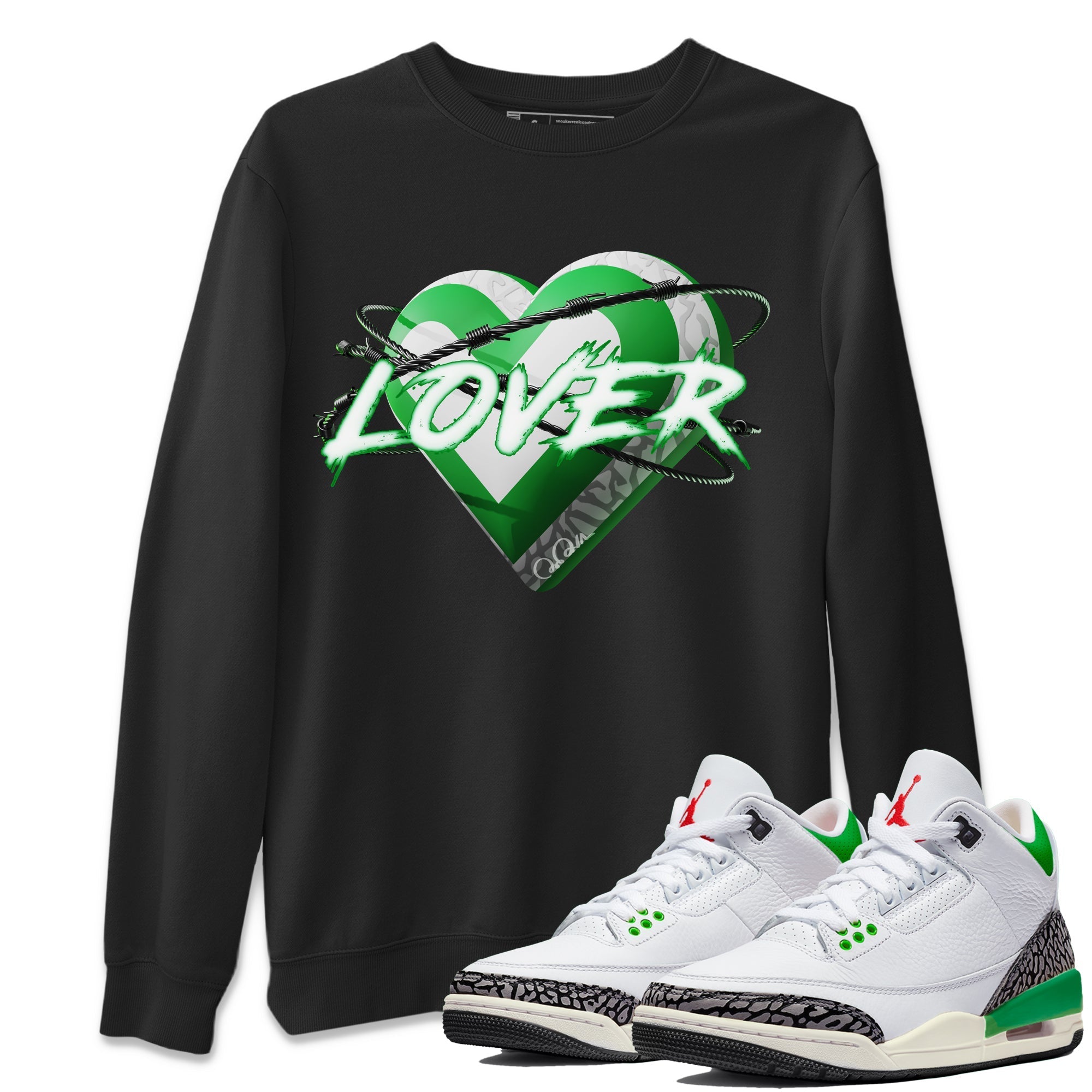 Air Jordan 3 Lucky Green Sneaker Match Tees Heart Lover Streetwear Sneaker Shirt AJ3 Lucky Green Sneaker Release Tees Unisex Shirts Black 1