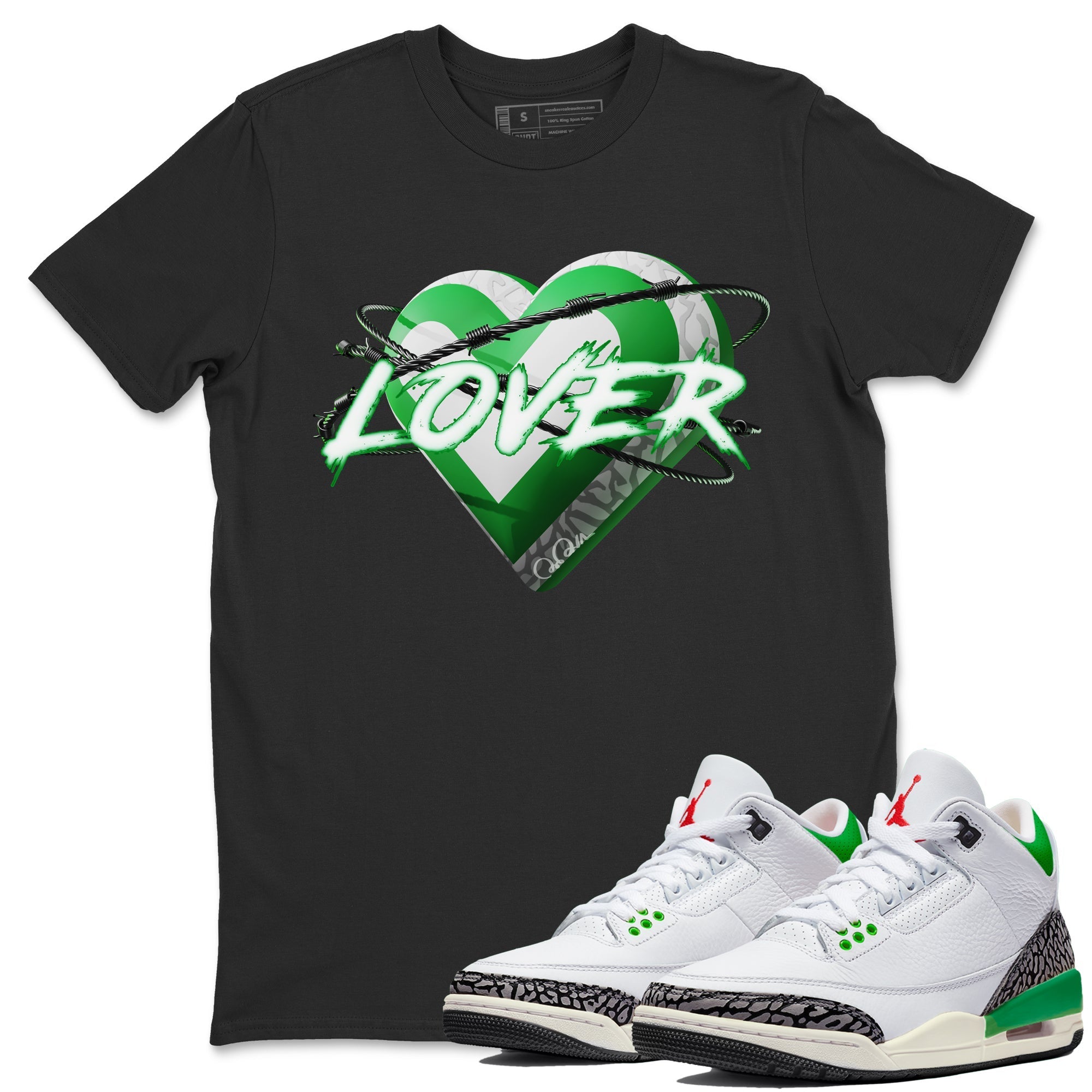 Air Jordan 3 Lucky Green Sneaker Match Tees Heart Lover Streetwear Sneaker Shirt AJ3 Lucky Green Sneaker Release Tees Unisex Shirts Black 1