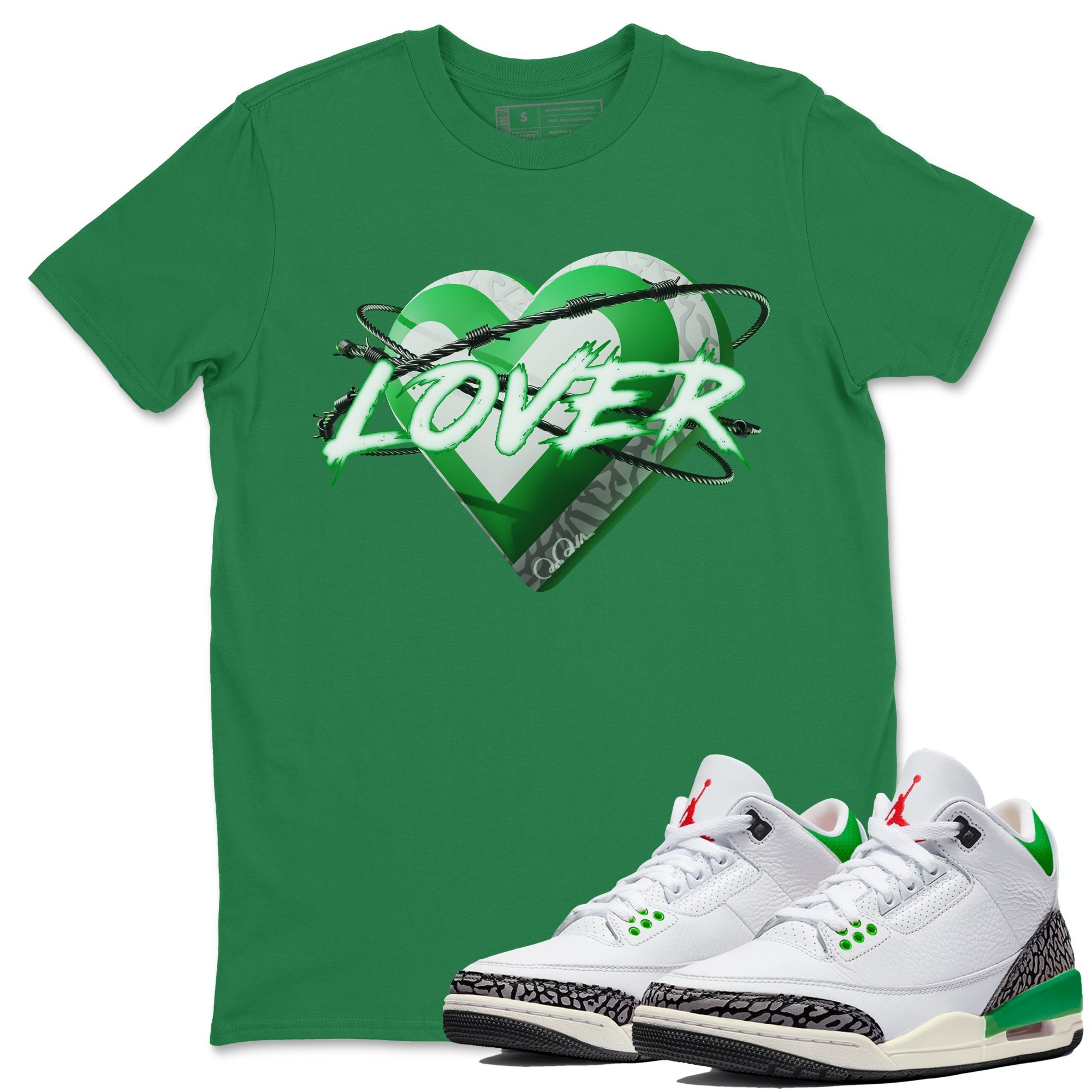 Air Jordan 3 Lucky Green Sneaker Match Tees Heart Lover Streetwear Sneaker Shirt AJ3 Lucky Green Sneaker Release Tees Unisex Shirts Kelly Green 1