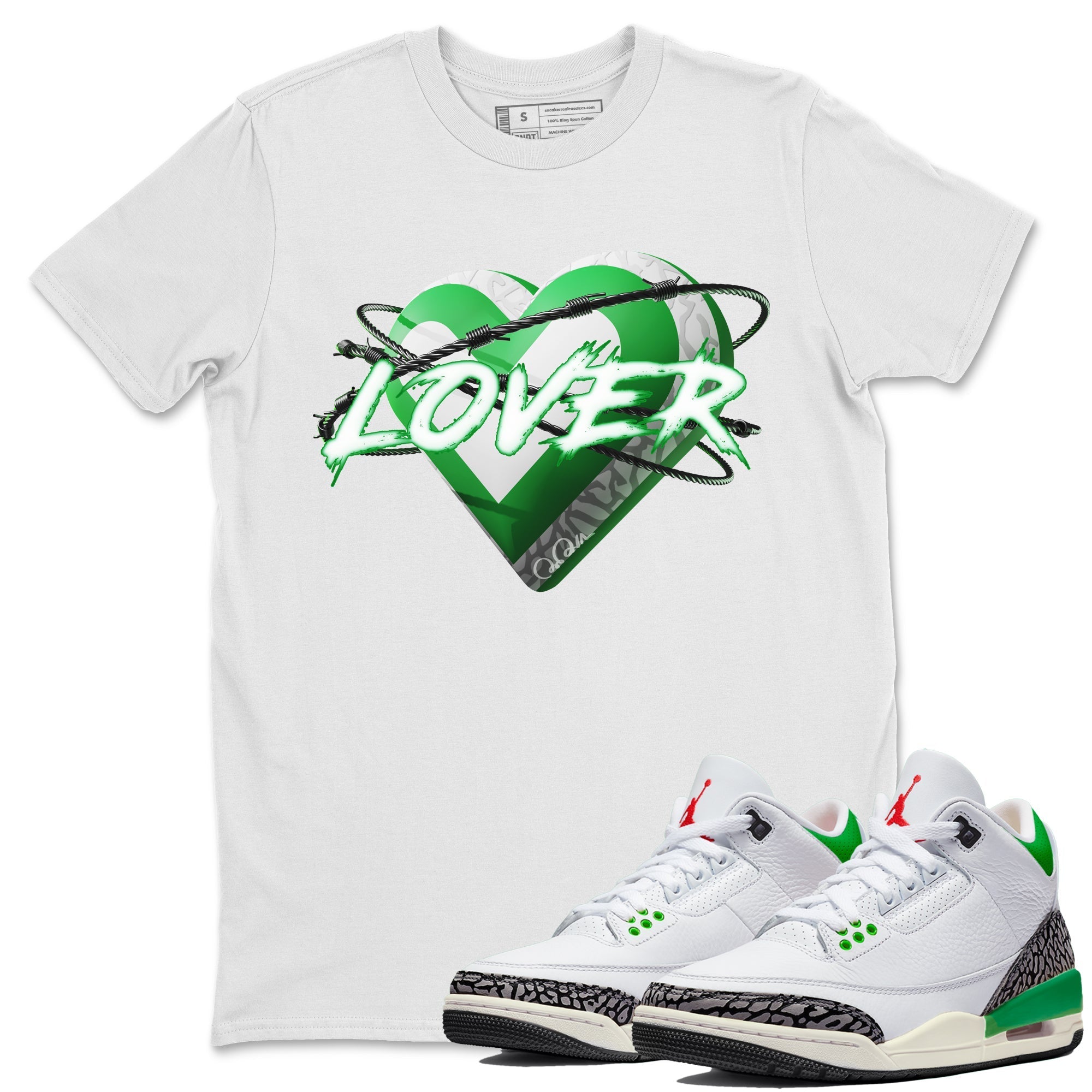Air Jordan 3 Lucky Green Sneaker Match Tees Heart Lover Streetwear Sneaker Shirt AJ3 Lucky Green Sneaker Release Tees Unisex Shirts White 1