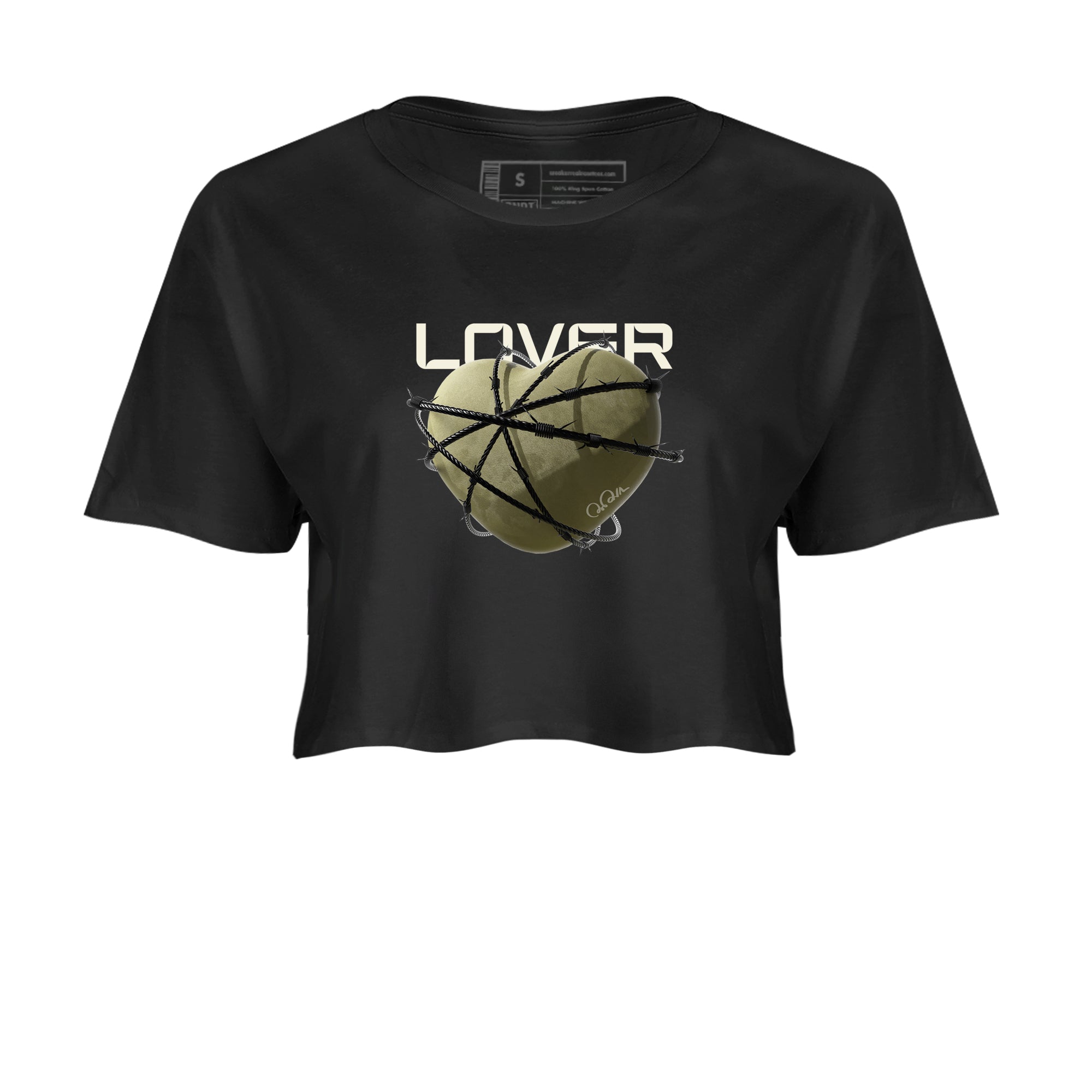 Air Jordan 4 Medium Olive shirt to match jordans streetwear brand Heart Lover sneaker tees AJ4Medium Olive Drip Gear Zone Black 2 Crop T-Shirt