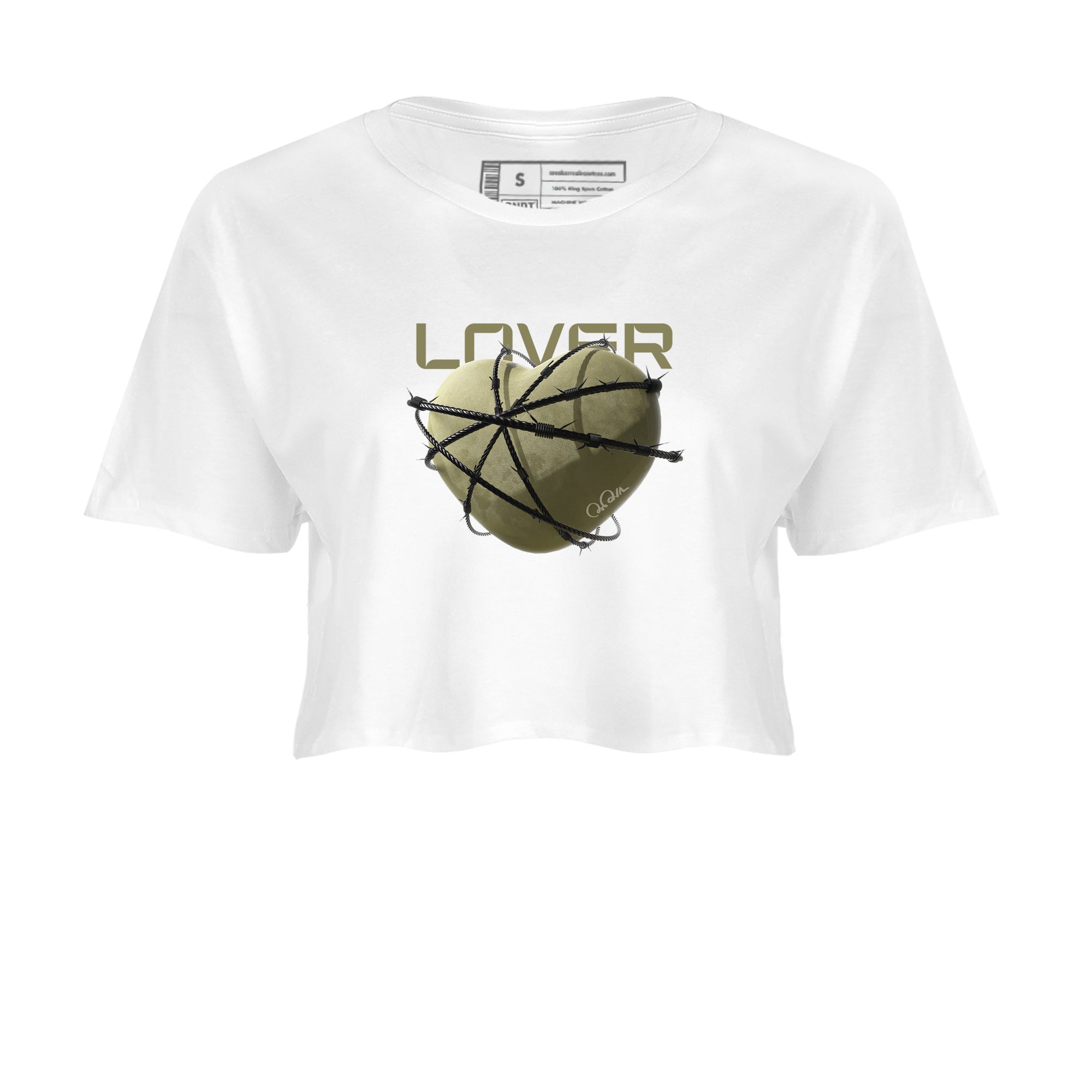 Air Jordan 4 Medium Olive shirt to match jordans streetwear brand Heart Lover sneaker tees AJ4Medium Olive Drip Gear Zone White 2 Crop T-Shirt