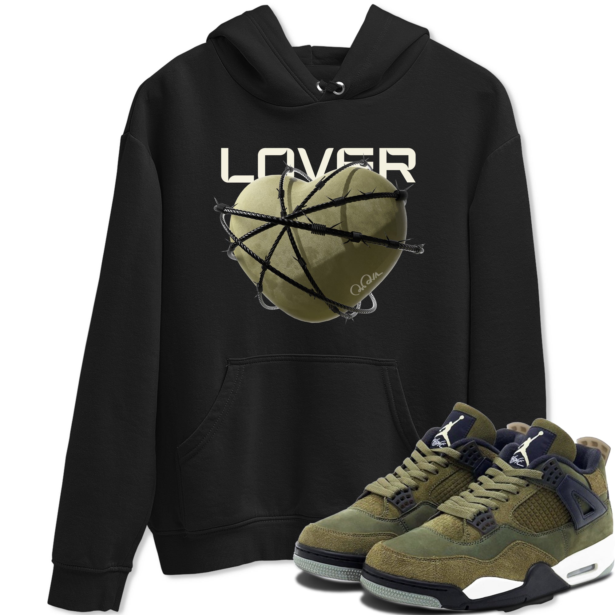 Air Jordan 4 Medium Olive shirt to match jordans streetwear brand Heart Lover sneaker tees AJ4Medium Olive Drip Gear Zone Unisex Black 1 T-Shirt