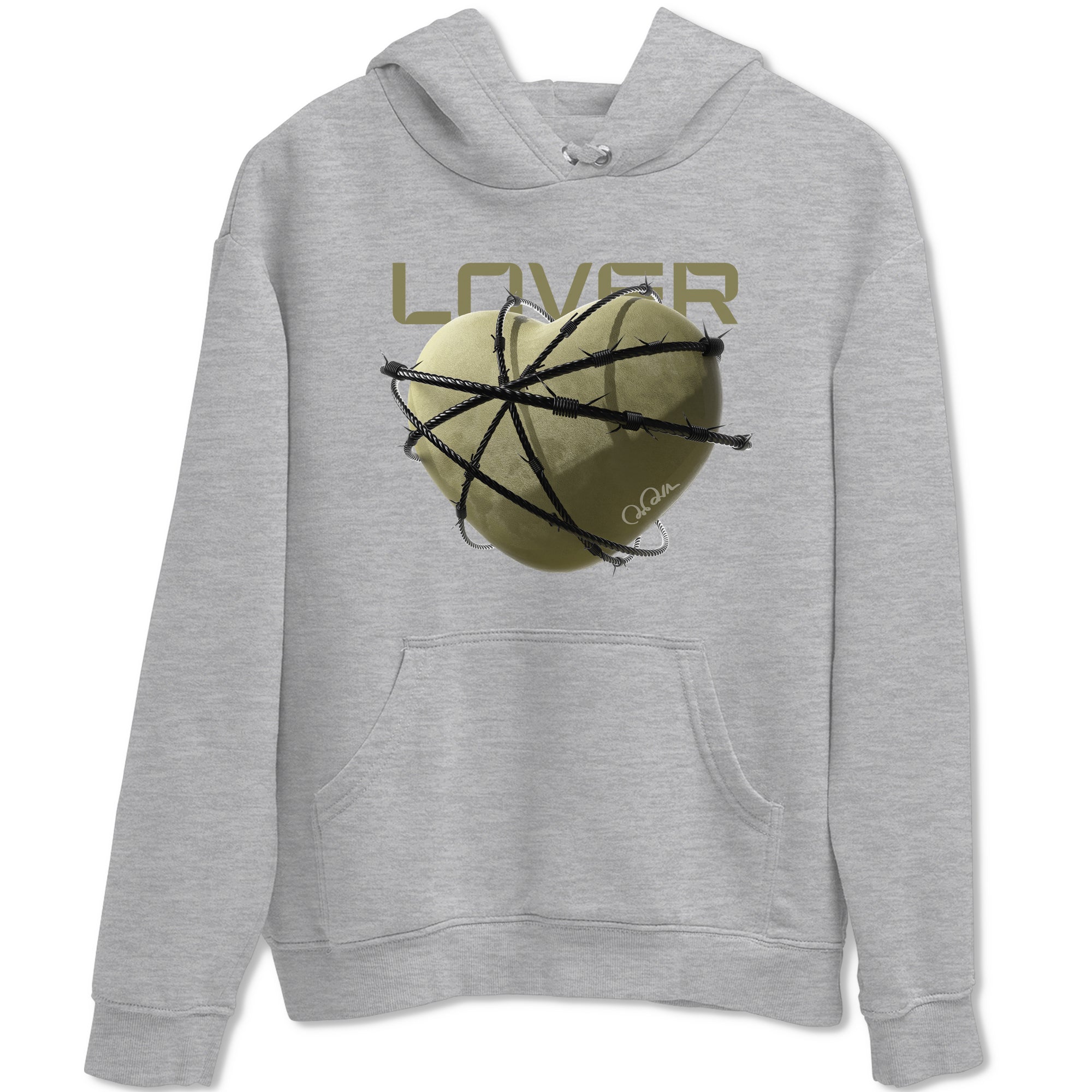 Air Jordan 4 Medium Olive shirt to match jordans streetwear brand Heart Lover sneaker tees AJ4Medium Olive Drip Gear Zone Unisex Heather Grey 2 T-Shirt