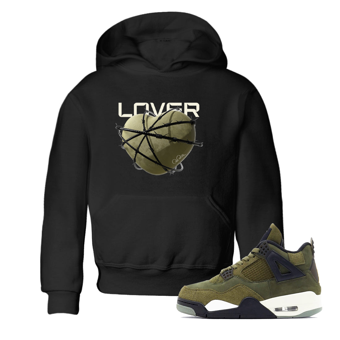 Air Jordan 4 Medium Olive shirt to match jordans streetwear brand Heart Lover sneaker tees AJ4Medium Olive Drip Gear Zone Baby Toddler Black 1 T-Shirt