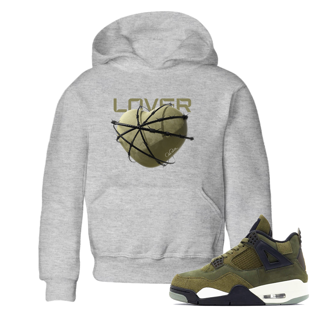 Air Jordan 4 Medium Olive shirt to match jordans streetwear brand Heart Lover sneaker tees AJ4Medium Olive Drip Gear Zone Baby Toddler Heather Grey 1 T-Shirt