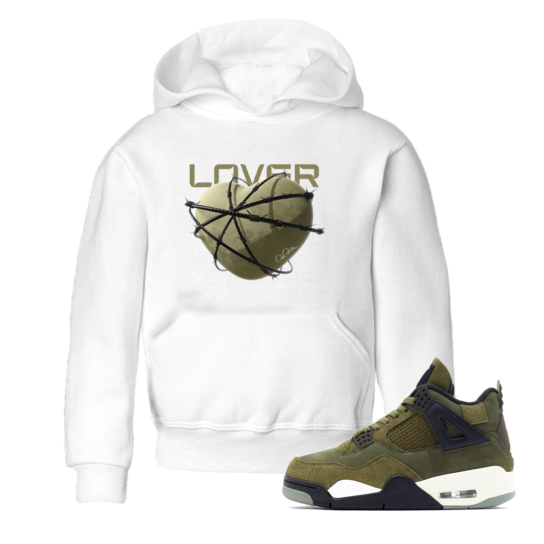 Air Jordan 4 Medium Olive shirt to match jordans streetwear brand Heart Lover sneaker tees AJ4Medium Olive Drip Gear Zone Baby Toddler White 1 T-Shirt