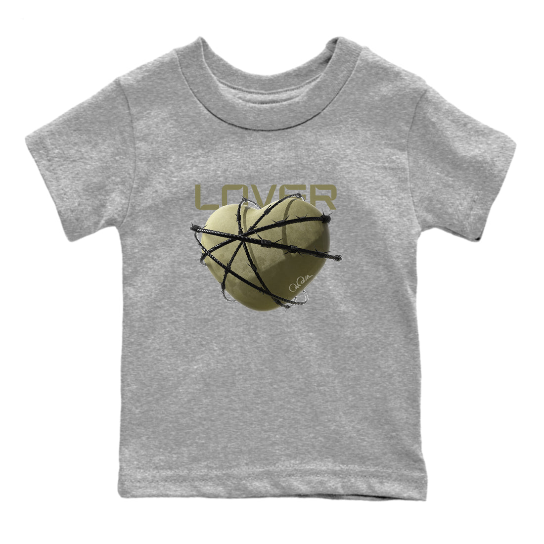 Air Jordan 4 Medium Olive shirt to match jordans streetwear brand Heart Lover sneaker tees AJ4Medium Olive Drip Gear Zone Baby Toddler Heather Grey 2 T-Shirt