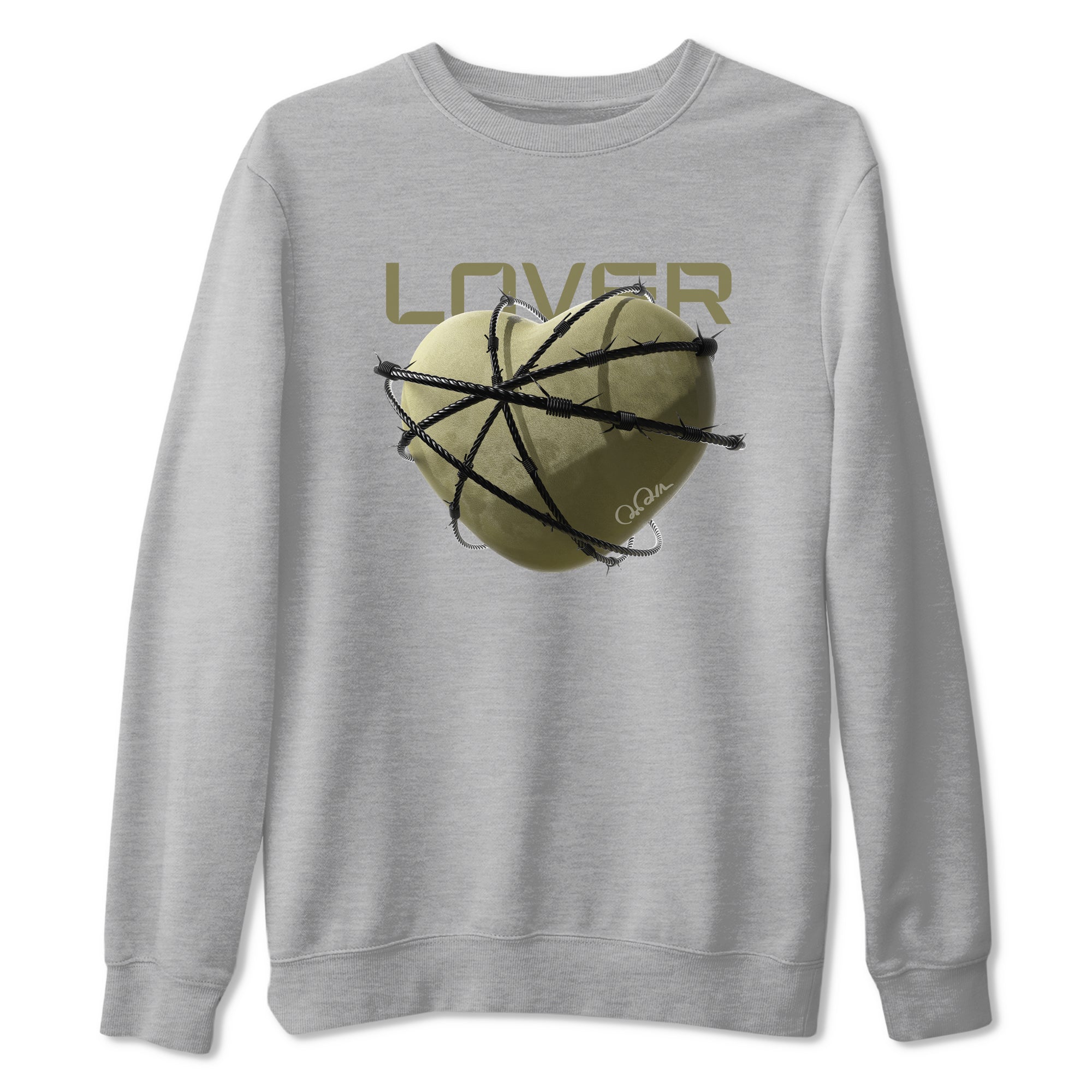 Air Jordan 4 Medium Olive shirt to match jordans streetwear brand Heart Lover sneaker tees AJ4Medium Olive Drip Gear Zone Unisex Heather Grey 2 T-Shirt