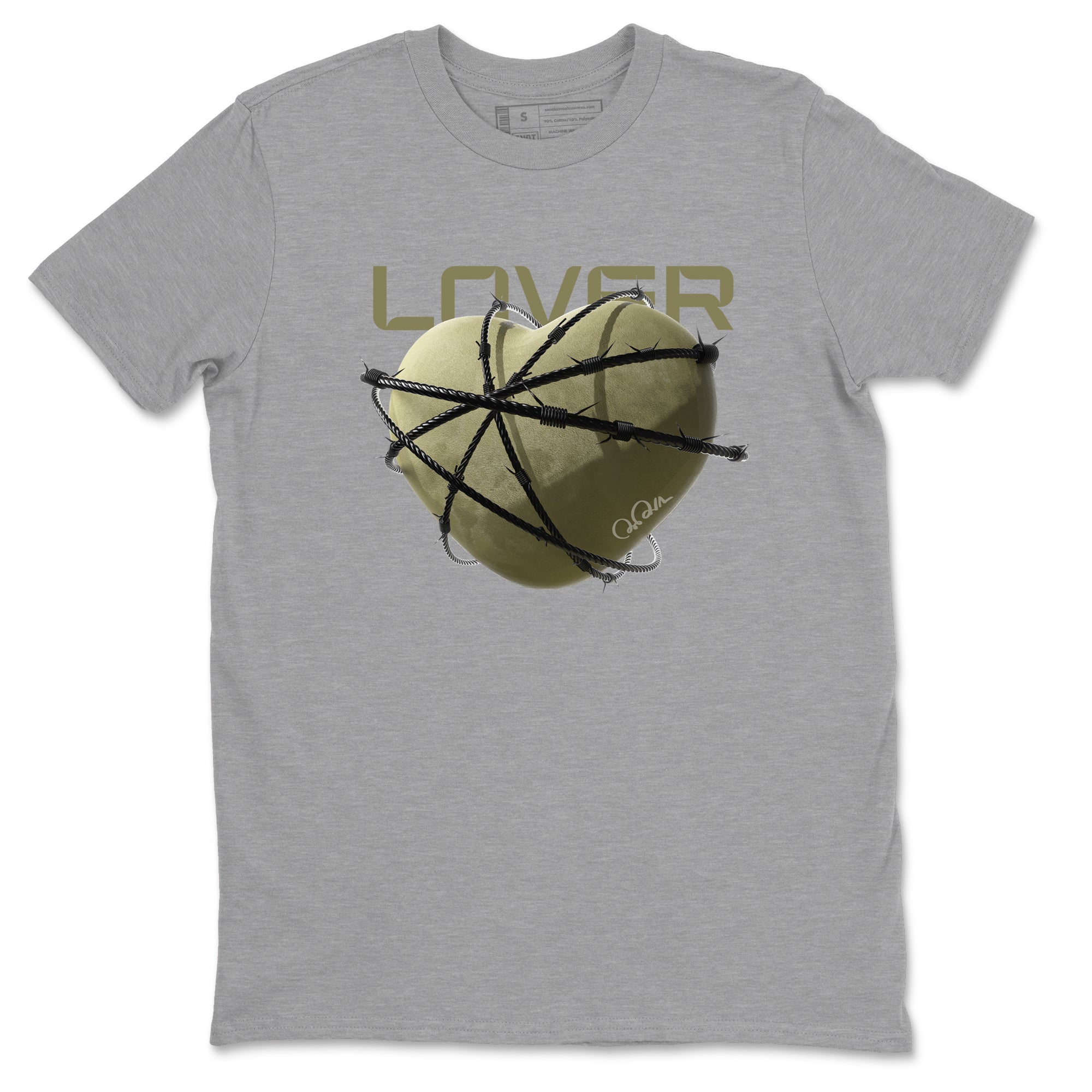 Air Jordan 4 Medium Olive shirt to match jordans streetwear brand Heart Lover sneaker tees AJ4Medium Olive Drip Gear Zone Unisex Heather Grey 2 T-Shirt