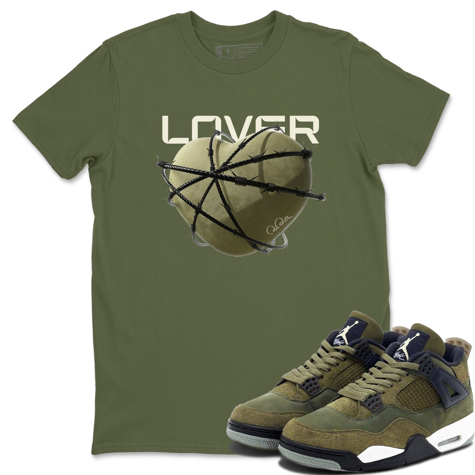 Air Jordan 4 Medium Olive shirt to match jordans streetwear brand Heart Lover sneaker tees AJ4Medium Olive Drip Gear Zone Unisex Military Green 1 T-Shirt