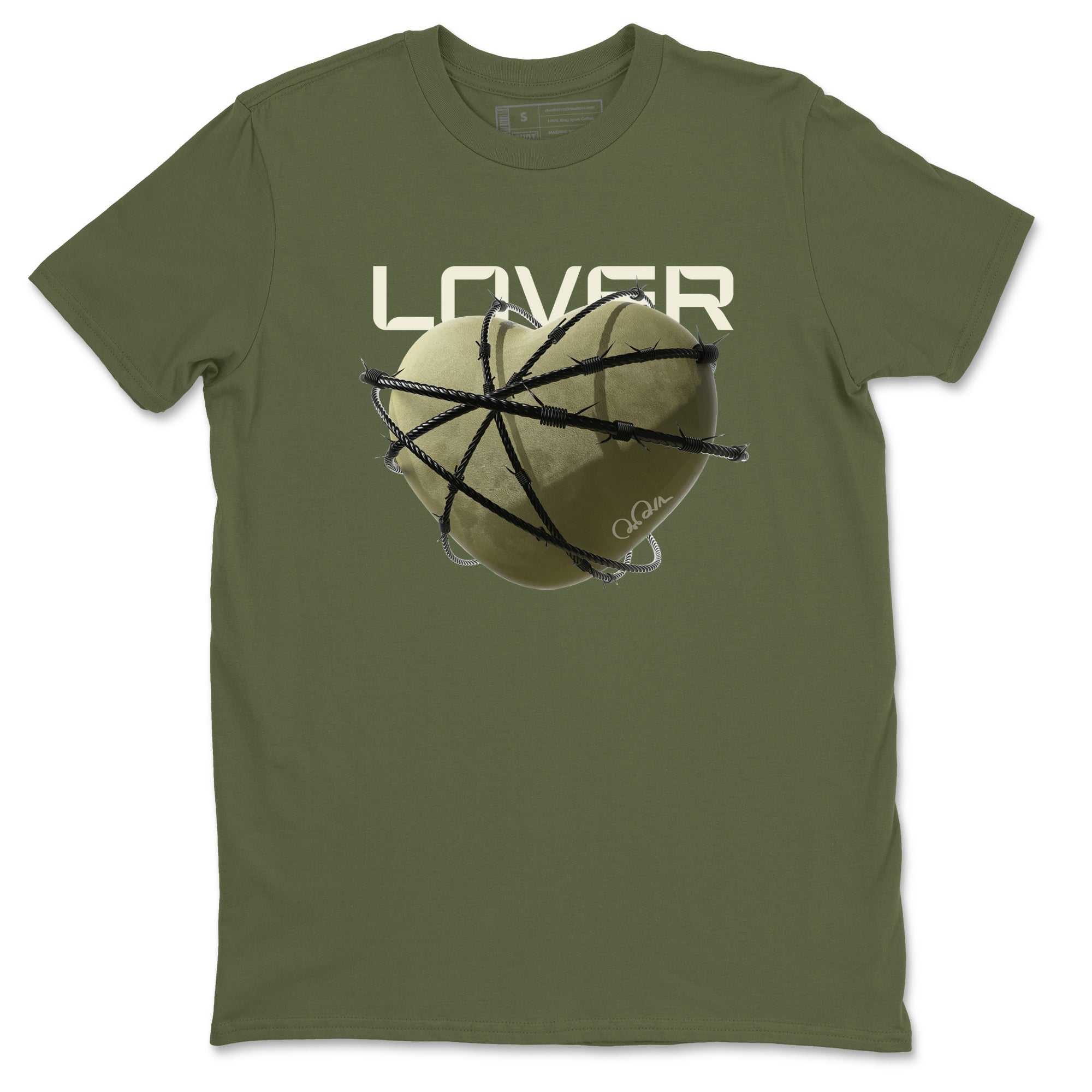 Air Jordan 4 Medium Olive shirt to match jordans streetwear brand Heart Lover sneaker tees AJ4Medium Olive Drip Gear Zone Unisex Military Green 2 T-Shirt