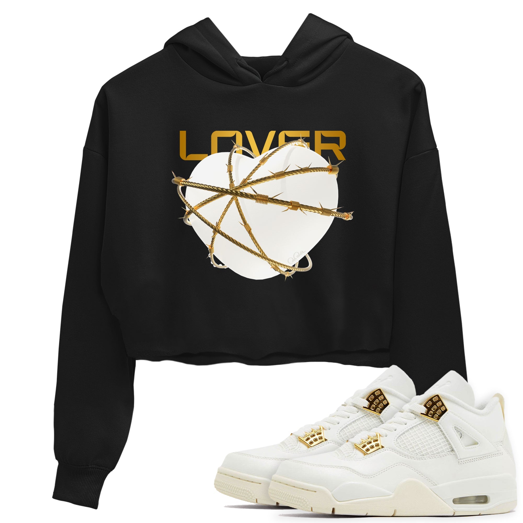 4s Sail 2024 shirt to match jordans Heart Lover sneaker tees Air Jordan 4 Sail 2024 Drip Gear Zone Black 1 crop length shirt