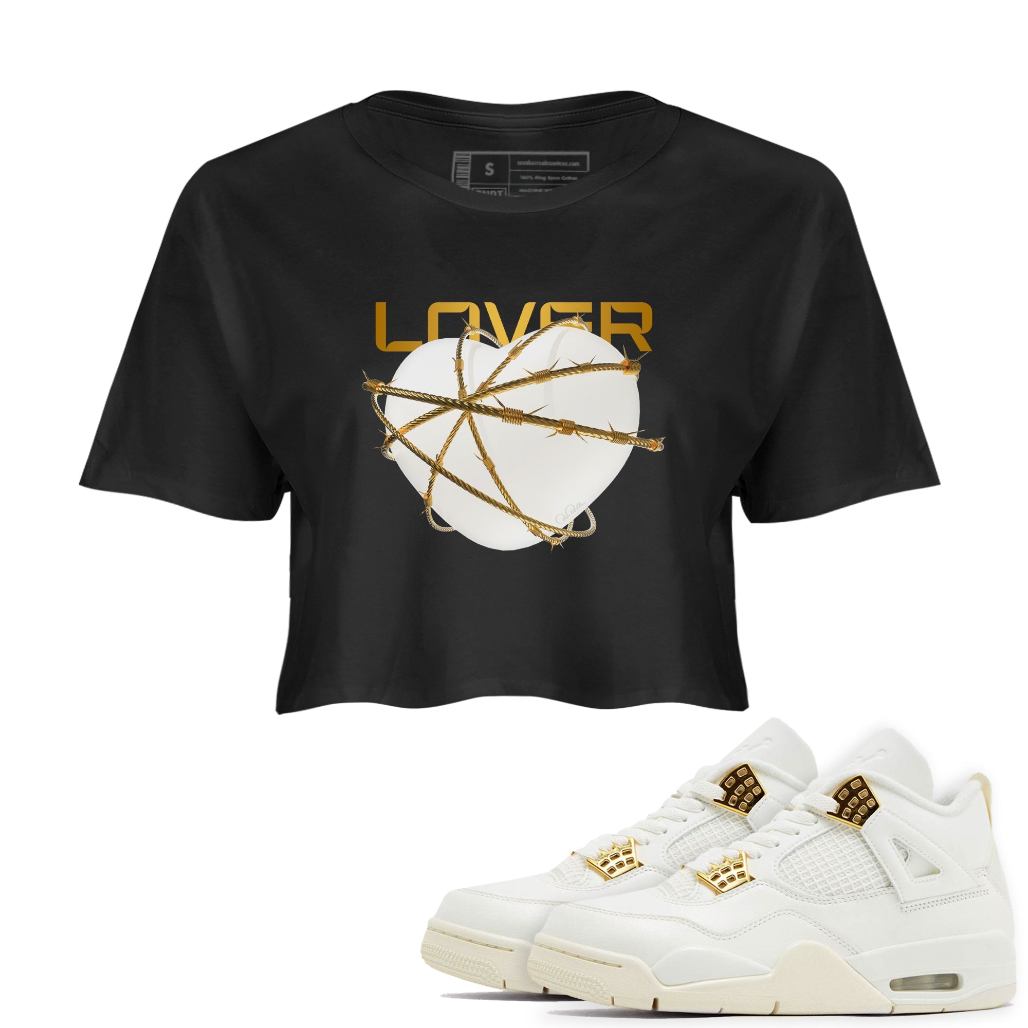 4s Sail 2024 shirt to match jordans Heart Lover sneaker tees Air Jordan 4 Sail 2024 Drip Gear Zone Black 1 crop length shirt