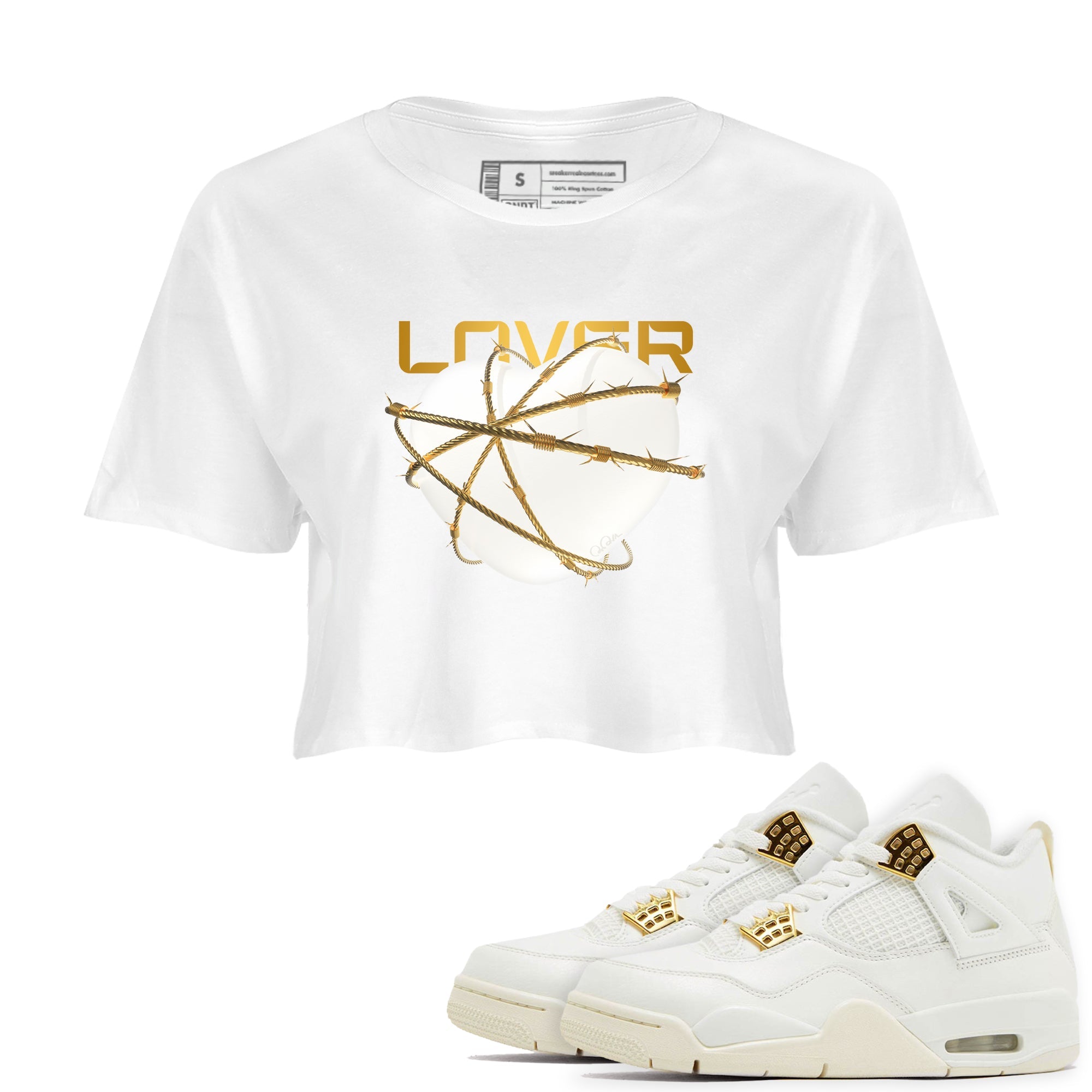 4s Sail 2024 shirt to match jordans Heart Lover sneaker tees Air Jordan 4 Sail 2024 Drip Gear Zone White 1 crop length shirt